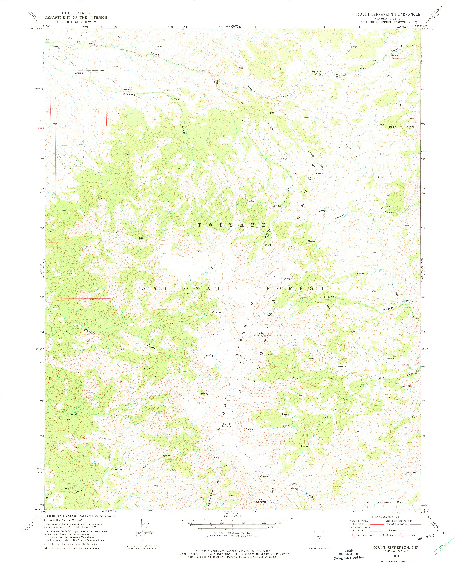 USGS 1:24000-SCALE QUADRANGLE FOR MOUNT JEFFERSON, NV 1971