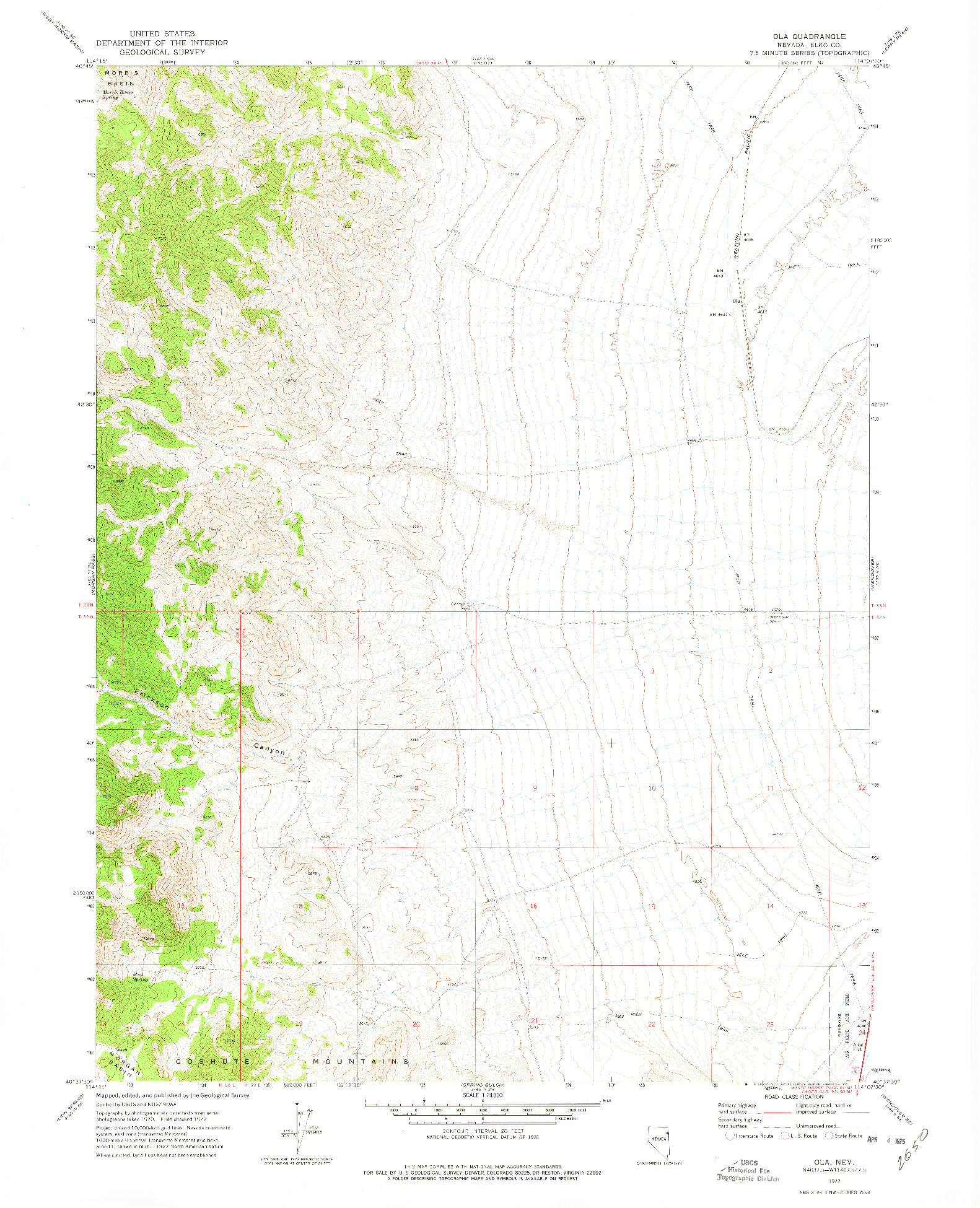 USGS 1:24000-SCALE QUADRANGLE FOR OLA, NV 1972