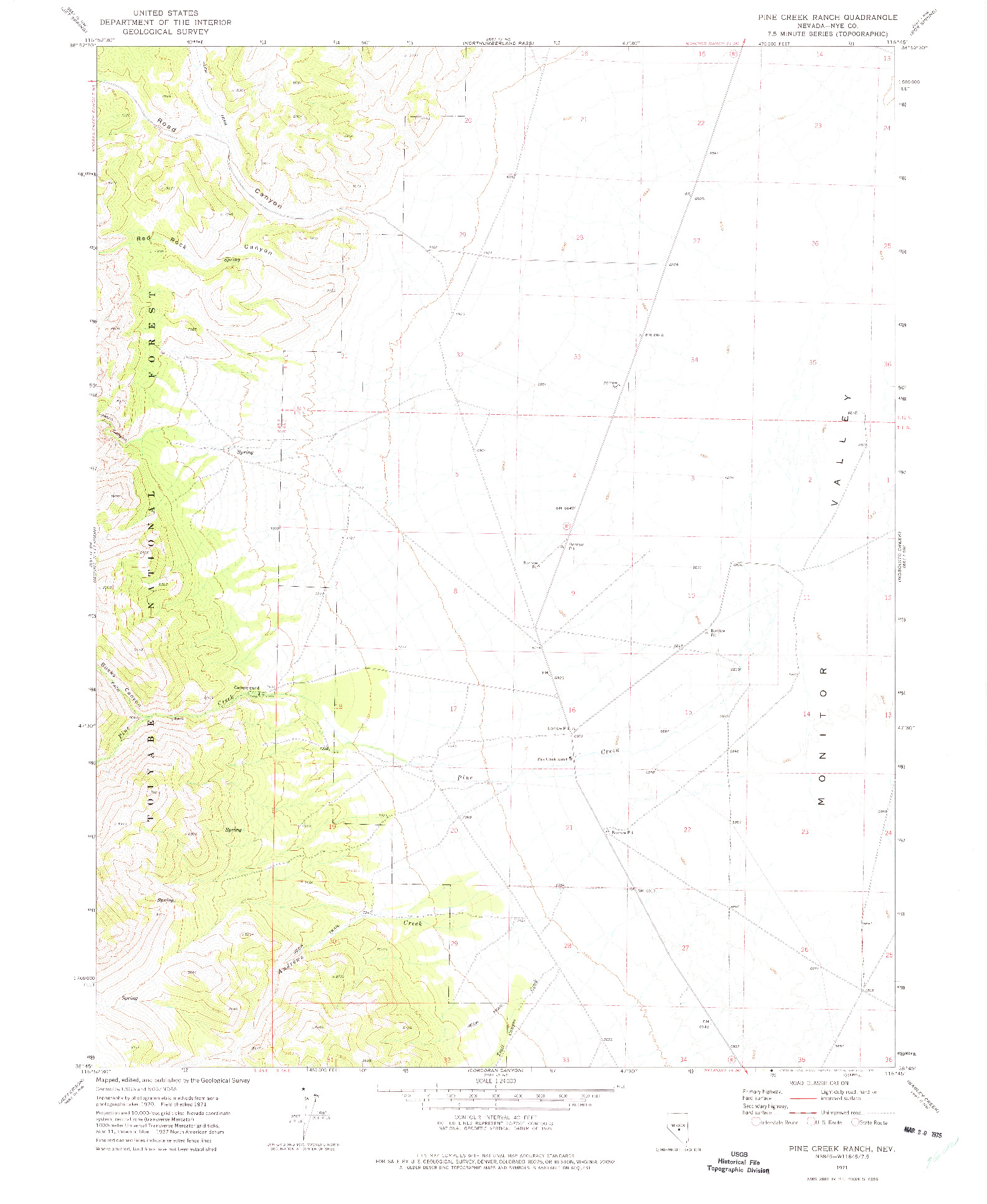 USGS 1:24000-SCALE QUADRANGLE FOR PINE CREEK RANCH, NV 1971