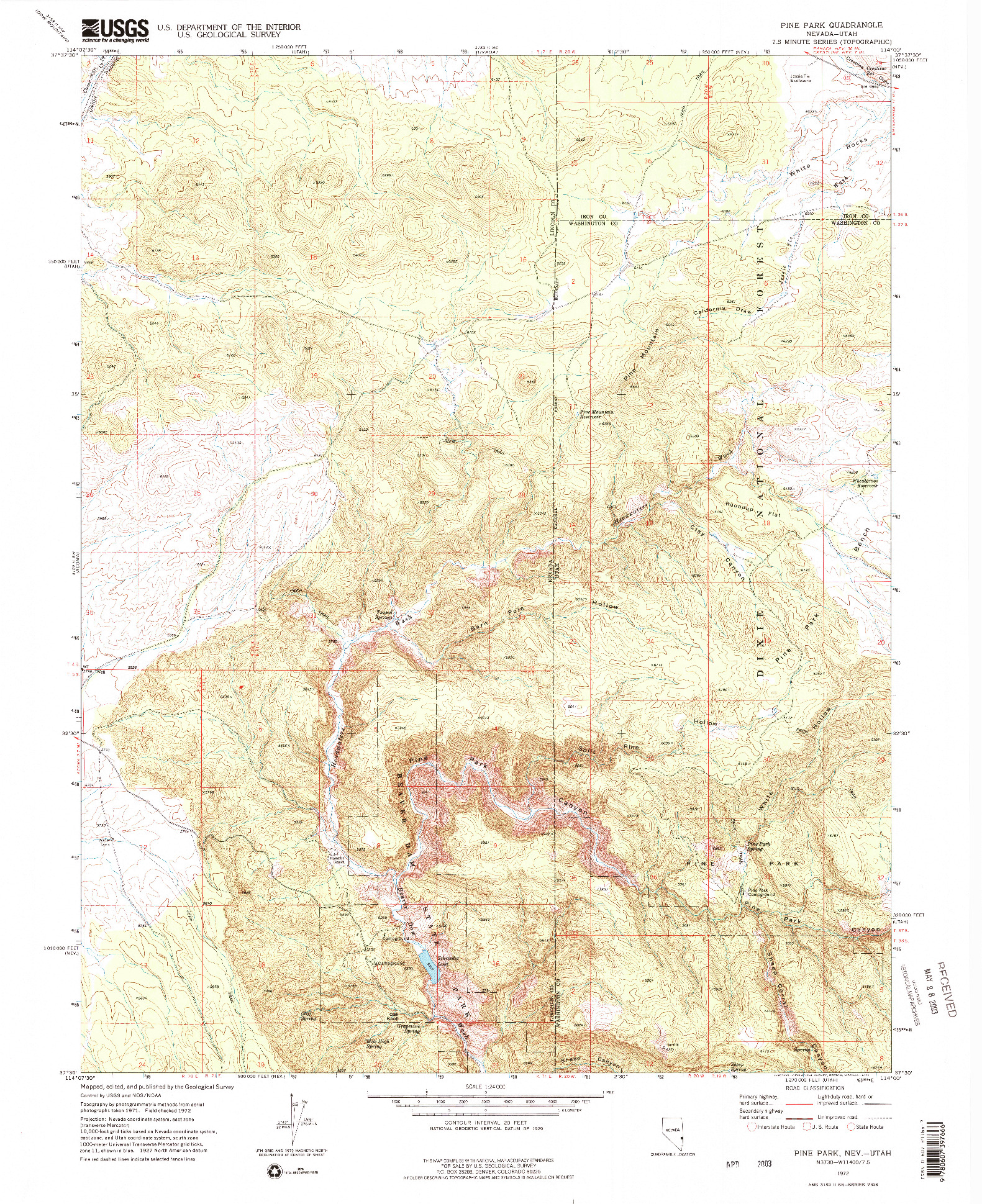 USGS 1:24000-SCALE QUADRANGLE FOR PINE PARK, NV 1972