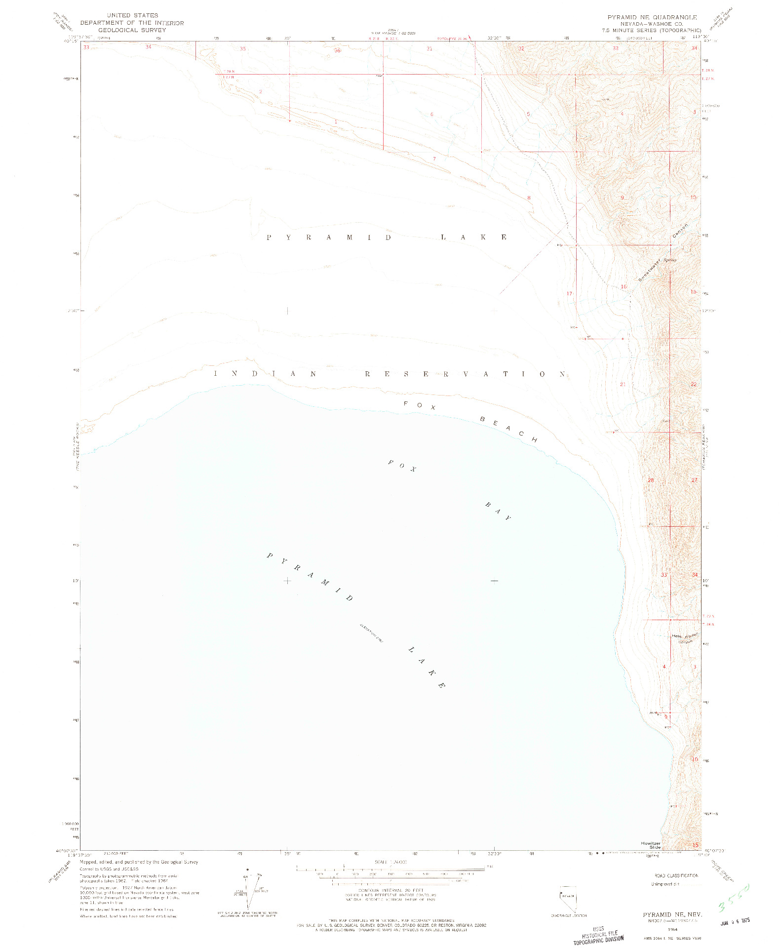 USGS 1:24000-SCALE QUADRANGLE FOR PYRAMID NE, NV 1964
