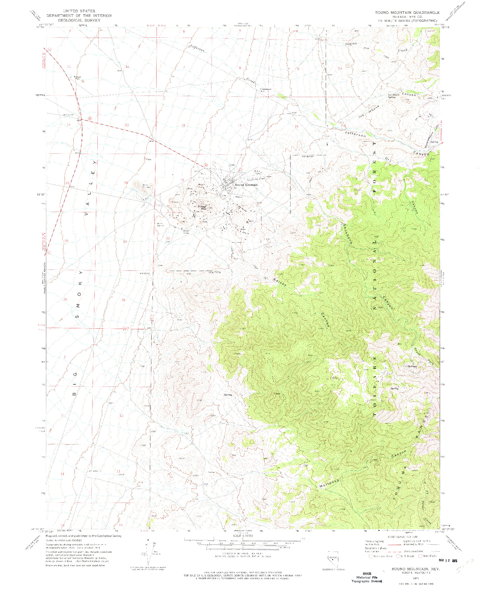 USGS 1:24000-SCALE QUADRANGLE FOR ROUND MOUNTAIN, NV 1971