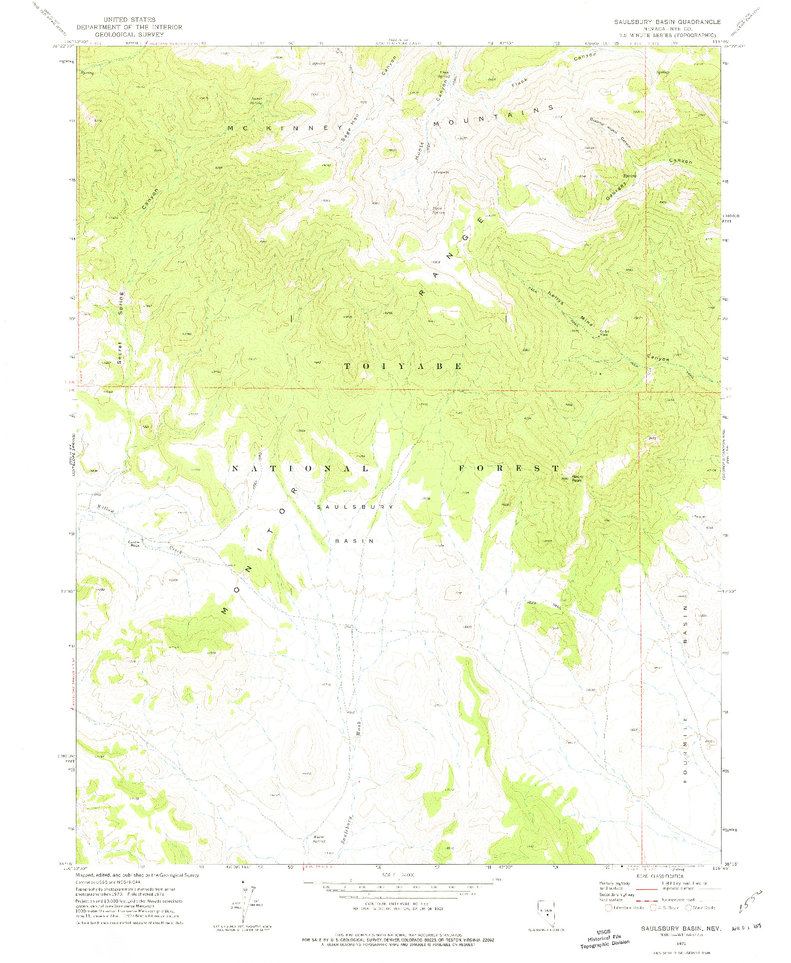 USGS 1:24000-SCALE QUADRANGLE FOR SAULSBURY BASIN, NV 1971