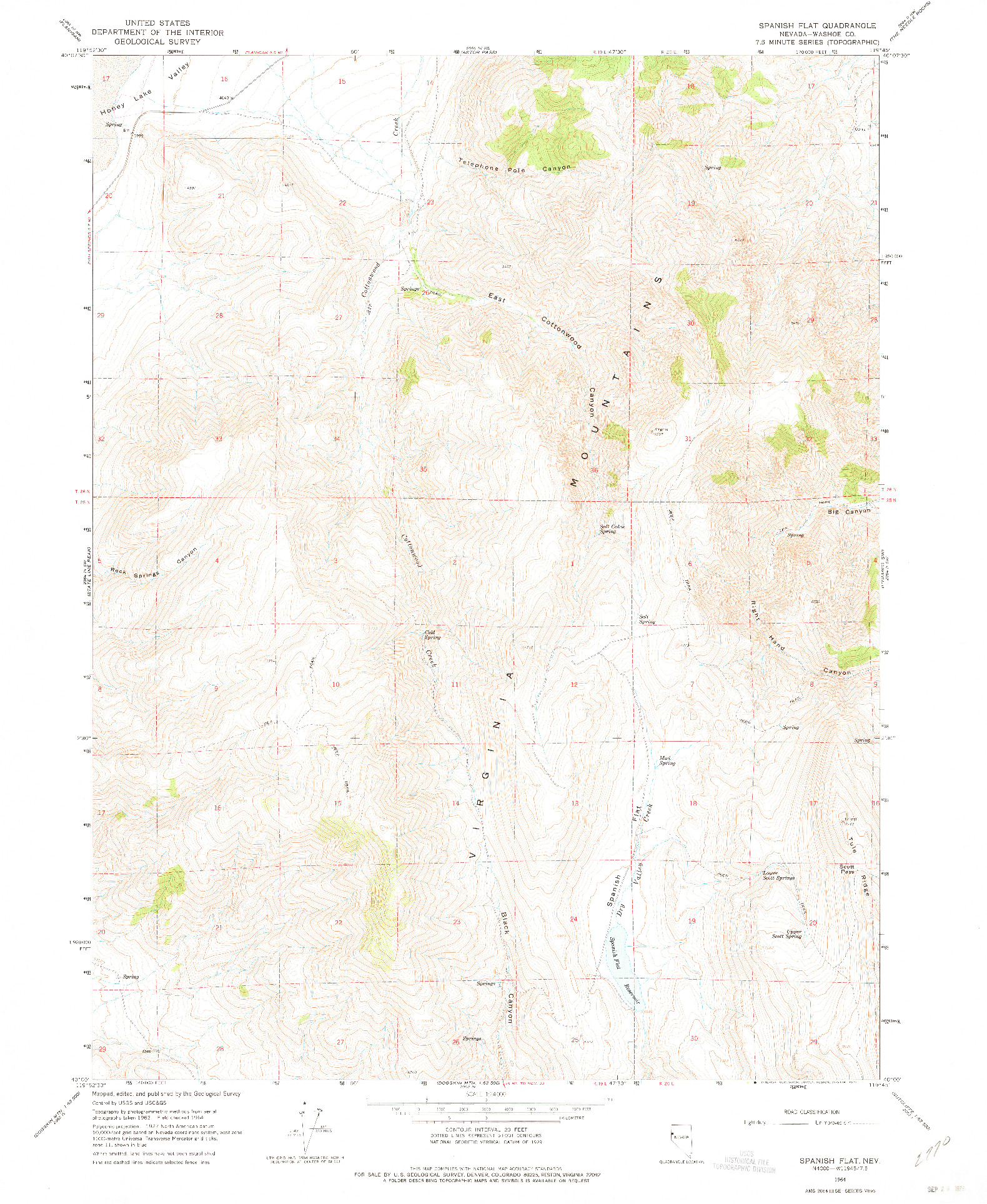 USGS 1:24000-SCALE QUADRANGLE FOR SPANISH FLAT, NV 1964