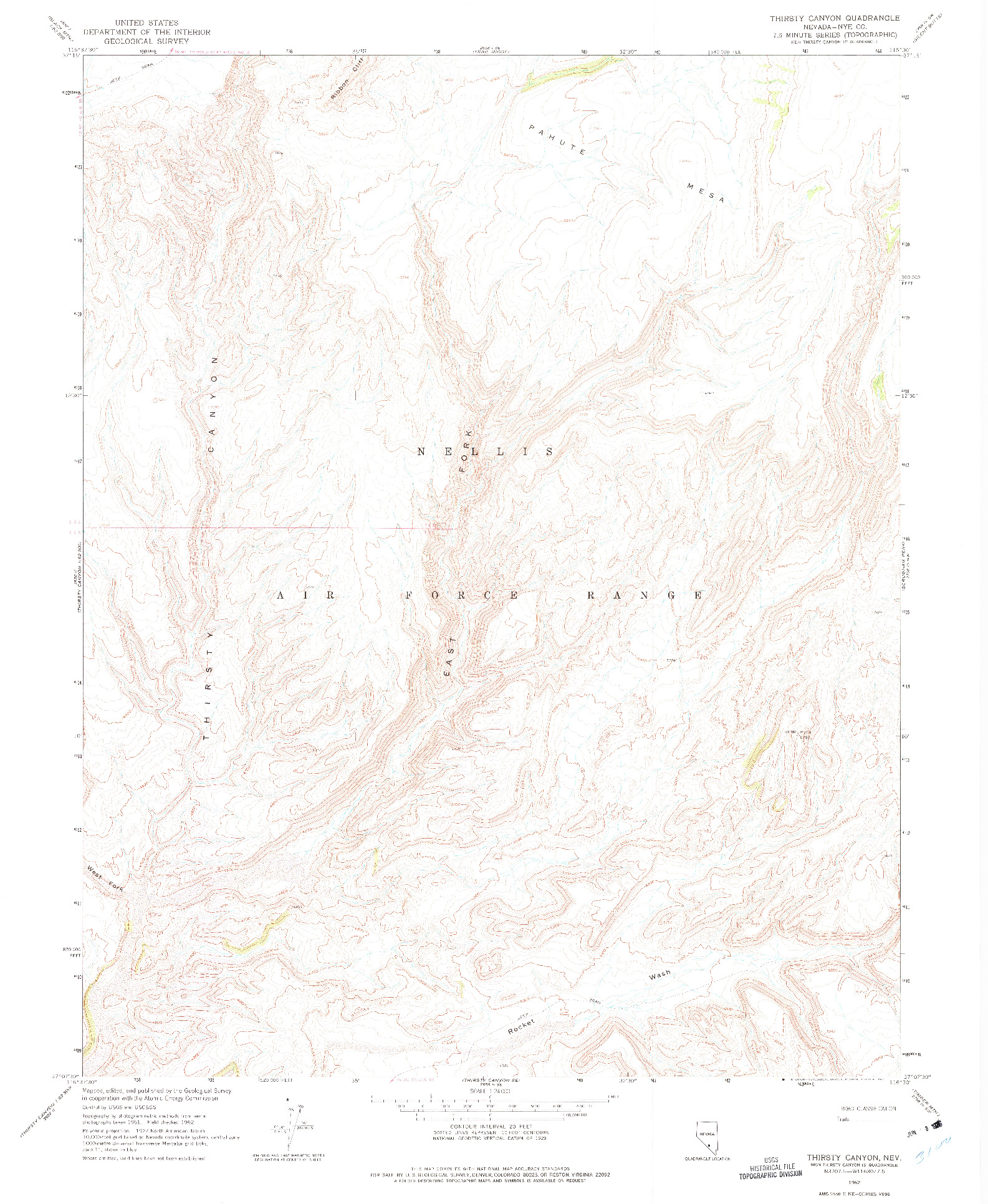 USGS 1:24000-SCALE QUADRANGLE FOR THIRSTY CANYON, NV 1962