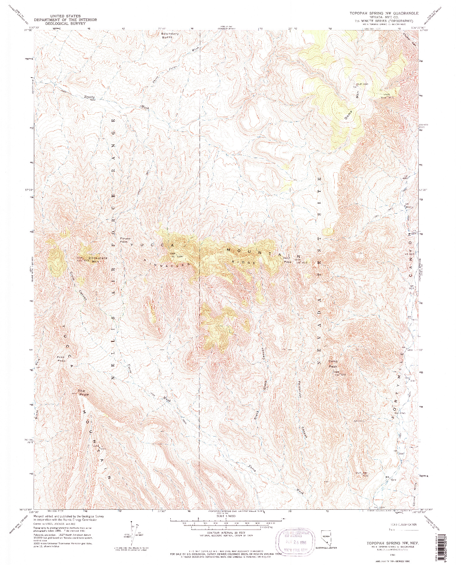 USGS 1:24000-SCALE QUADRANGLE FOR TOPOPAH SPRING NW, NV 1961