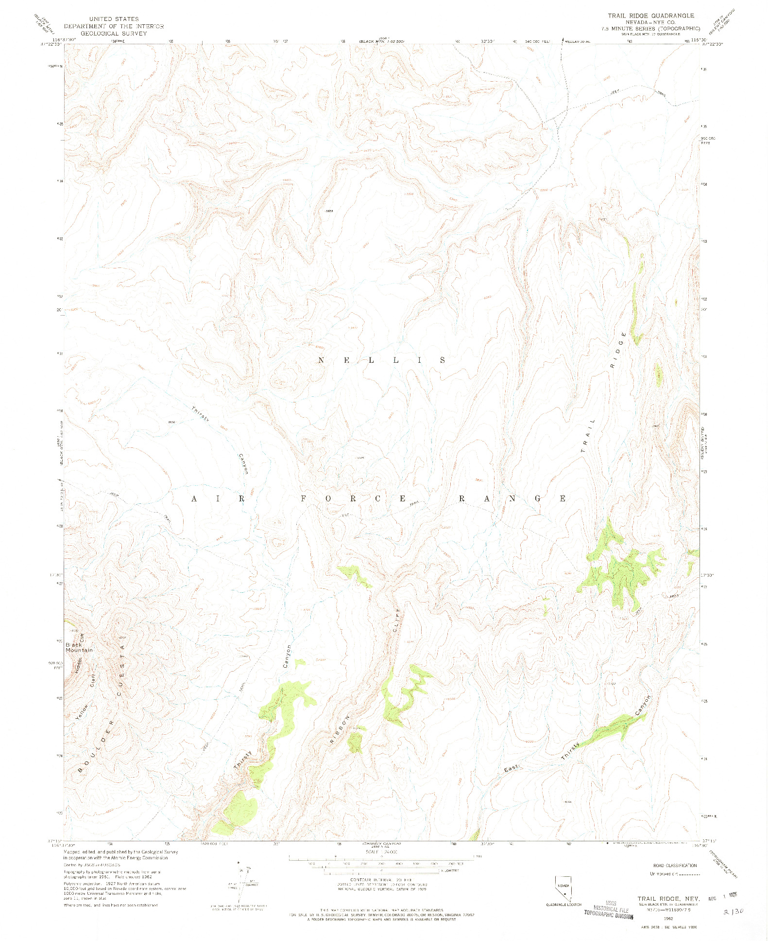 USGS 1:24000-SCALE QUADRANGLE FOR TRAIL RIDGE, NV 1962