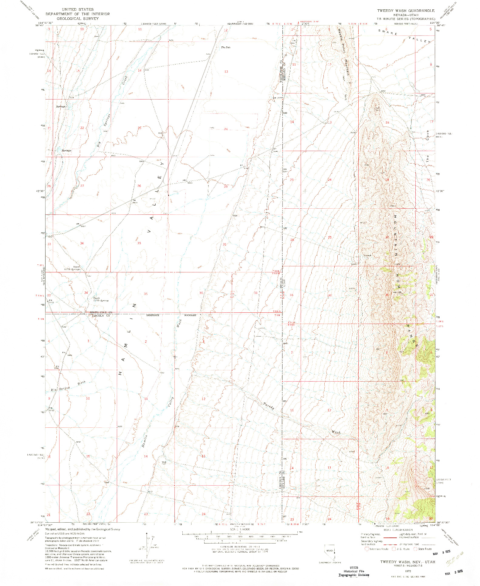 USGS 1:24000-SCALE QUADRANGLE FOR TWEEDY WASH, NV 1972