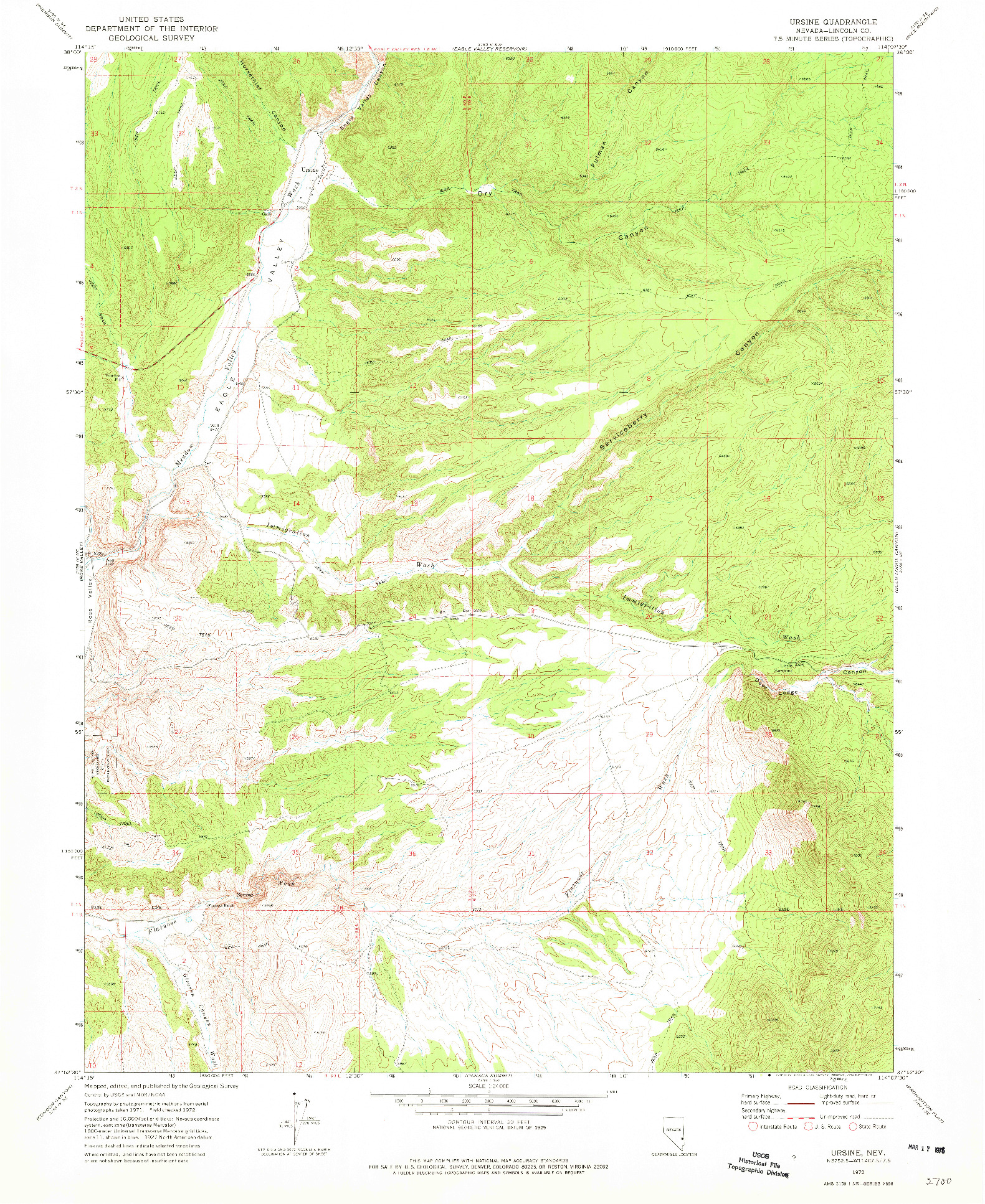 USGS 1:24000-SCALE QUADRANGLE FOR URSINE, NV 1972