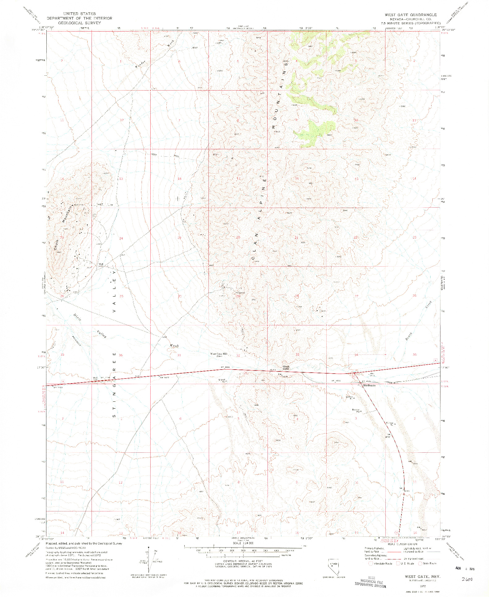 USGS 1:24000-SCALE QUADRANGLE FOR WEST GATE, NV 1972