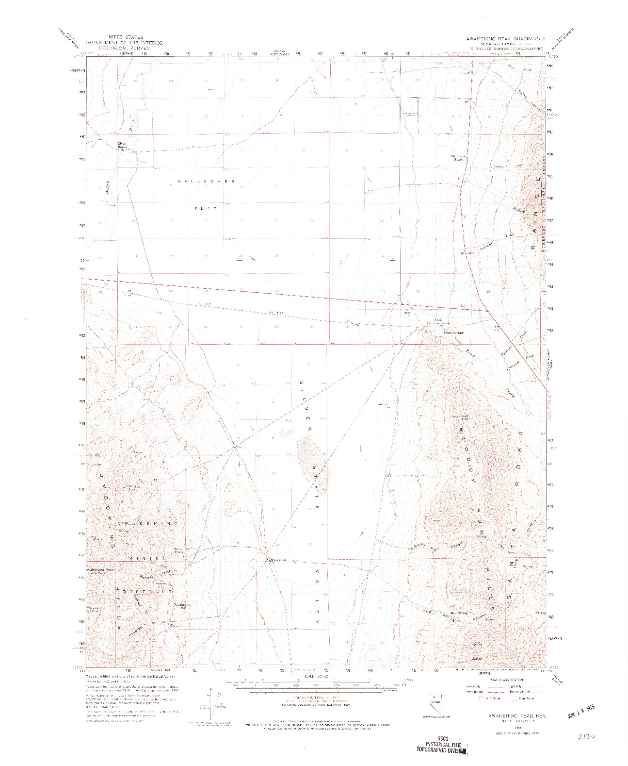 USGS 1:62500-SCALE QUADRANGLE FOR AWAKENING PEAK, NV 1958