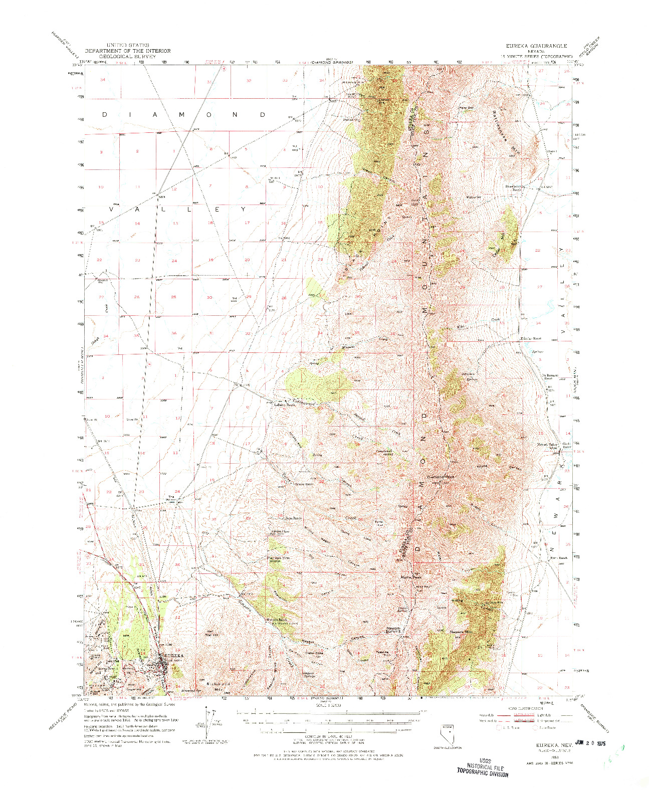 USGS 1:62500-SCALE QUADRANGLE FOR EUREKA, NV 1953