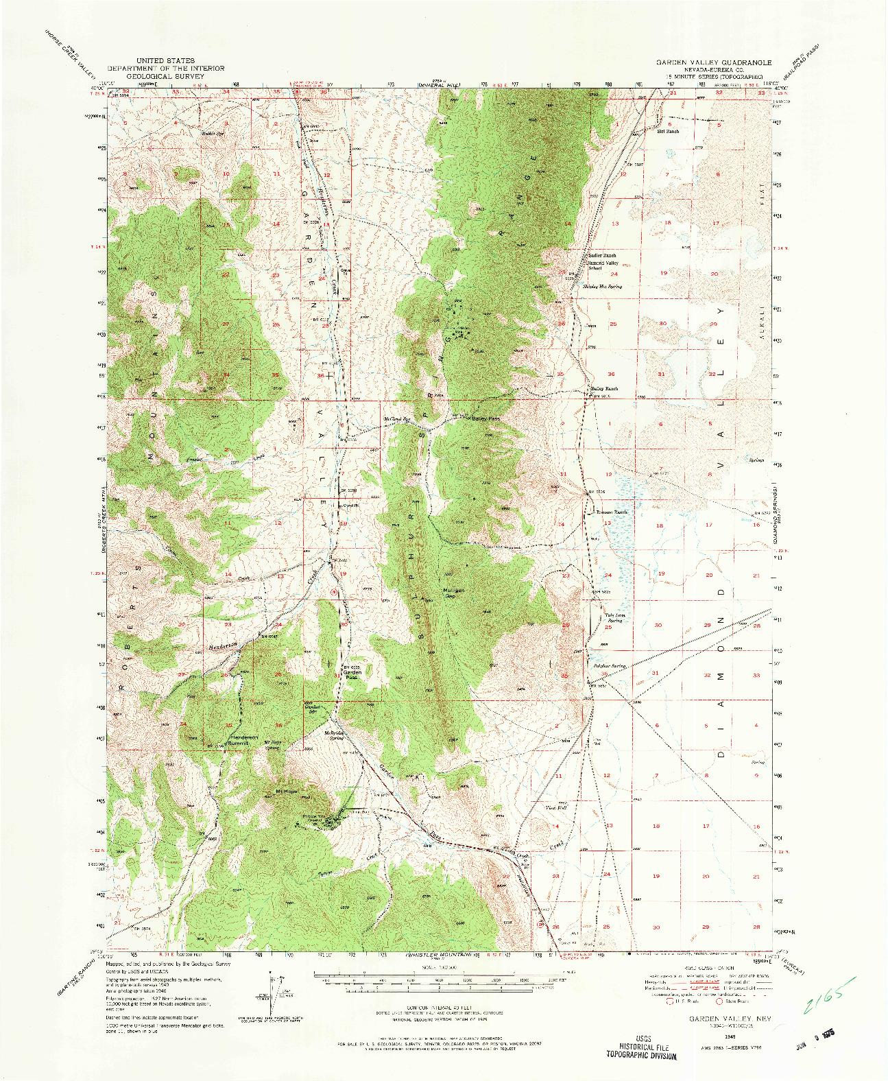 USGS 1:62500-SCALE QUADRANGLE FOR GARDEN VALLEY, NV 1949