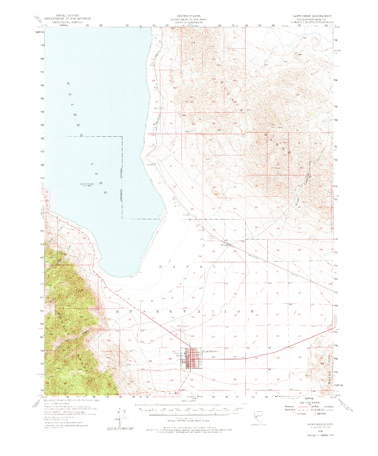 USGS 1:62500-SCALE QUADRANGLE FOR HAWTHORNE, NV 1955