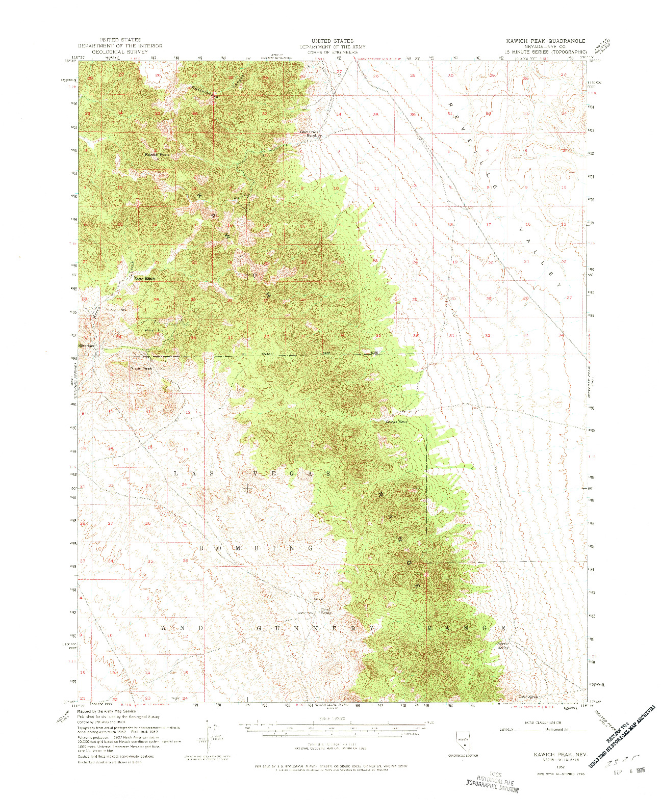 USGS 1:62500-SCALE QUADRANGLE FOR KAWICH PEAK, NV 1952