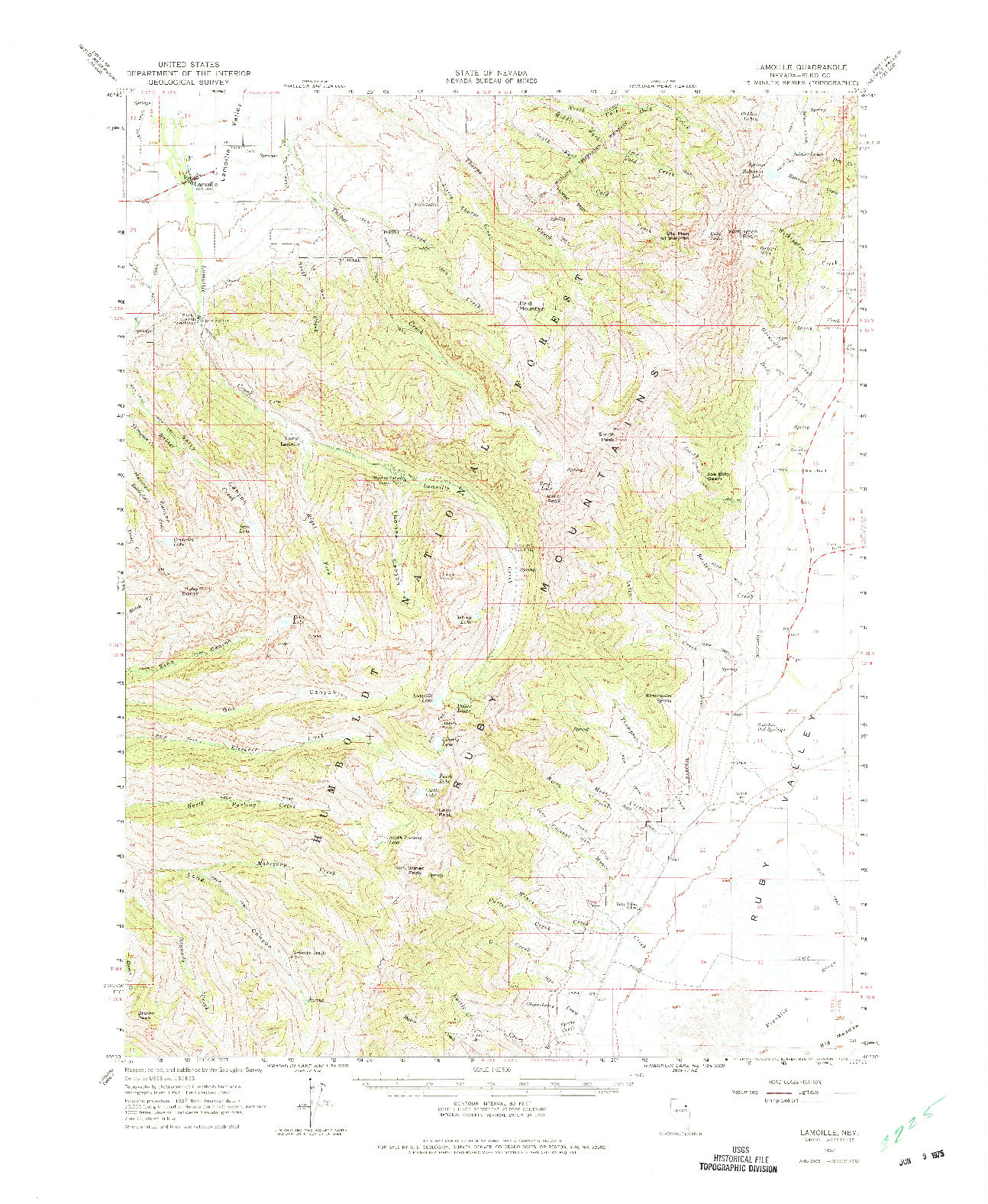 USGS 1:62500-SCALE QUADRANGLE FOR LAMOILLE, NV 1962