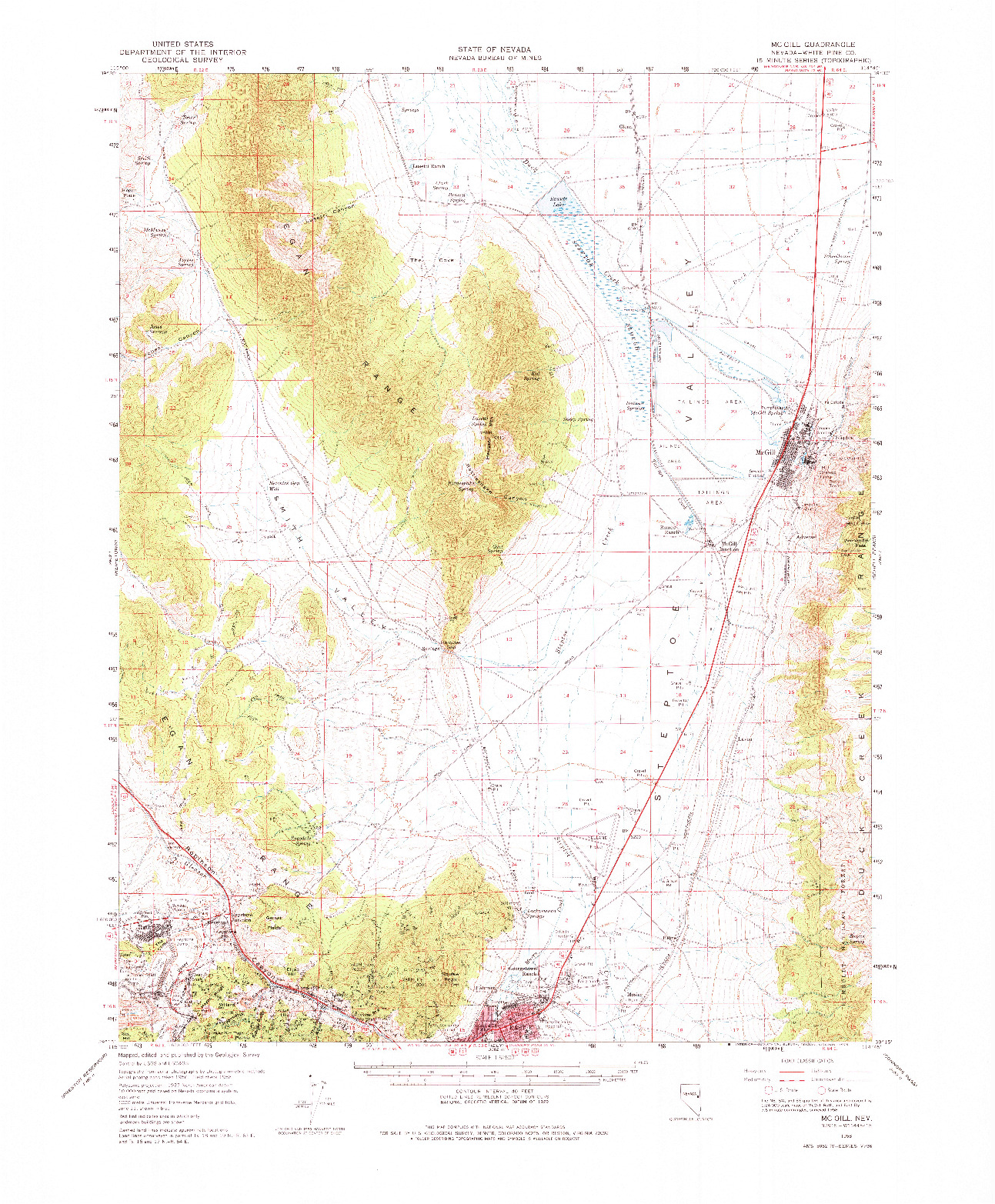 USGS 1:62500-SCALE QUADRANGLE FOR MCGILL, NV 1958