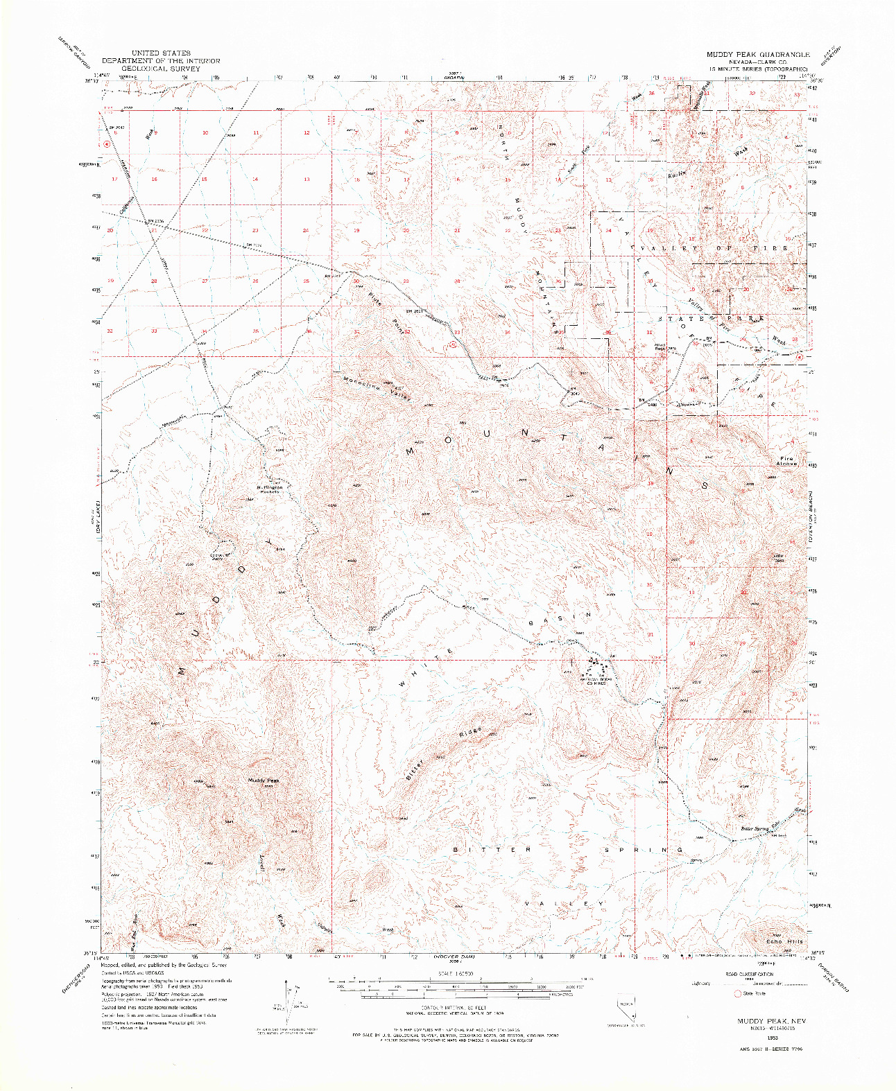 USGS 1:62500-SCALE QUADRANGLE FOR MUDDY PEAK, NV 1953