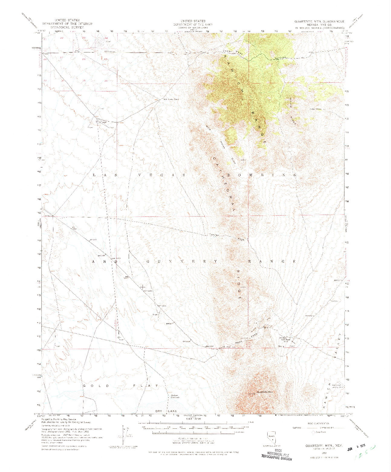 USGS 1:62500-SCALE QUADRANGLE FOR QUARTZITE MTN, NV 1952