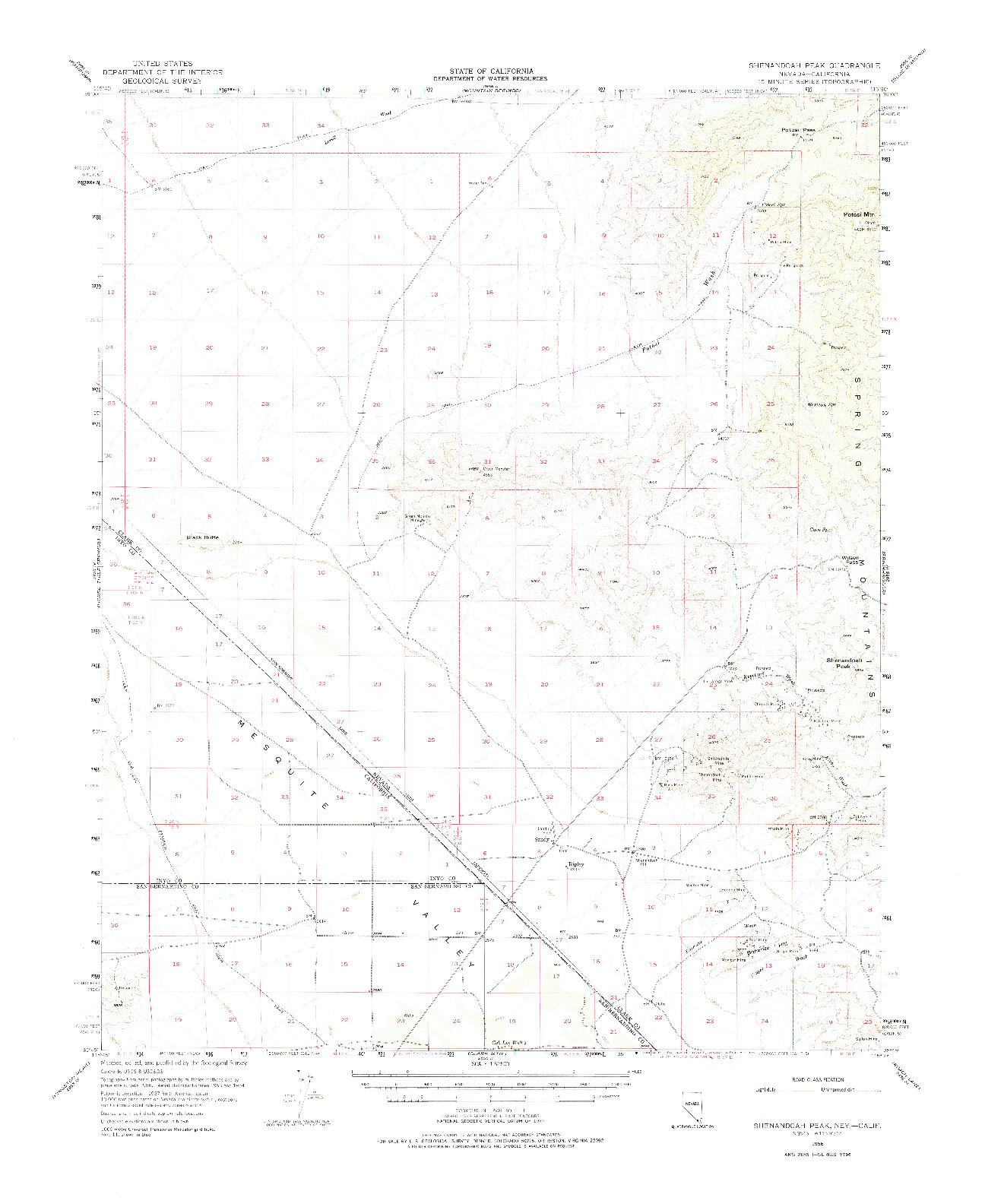 USGS 1:62500-SCALE QUADRANGLE FOR SHENANDOAH PEAK, NV 1956