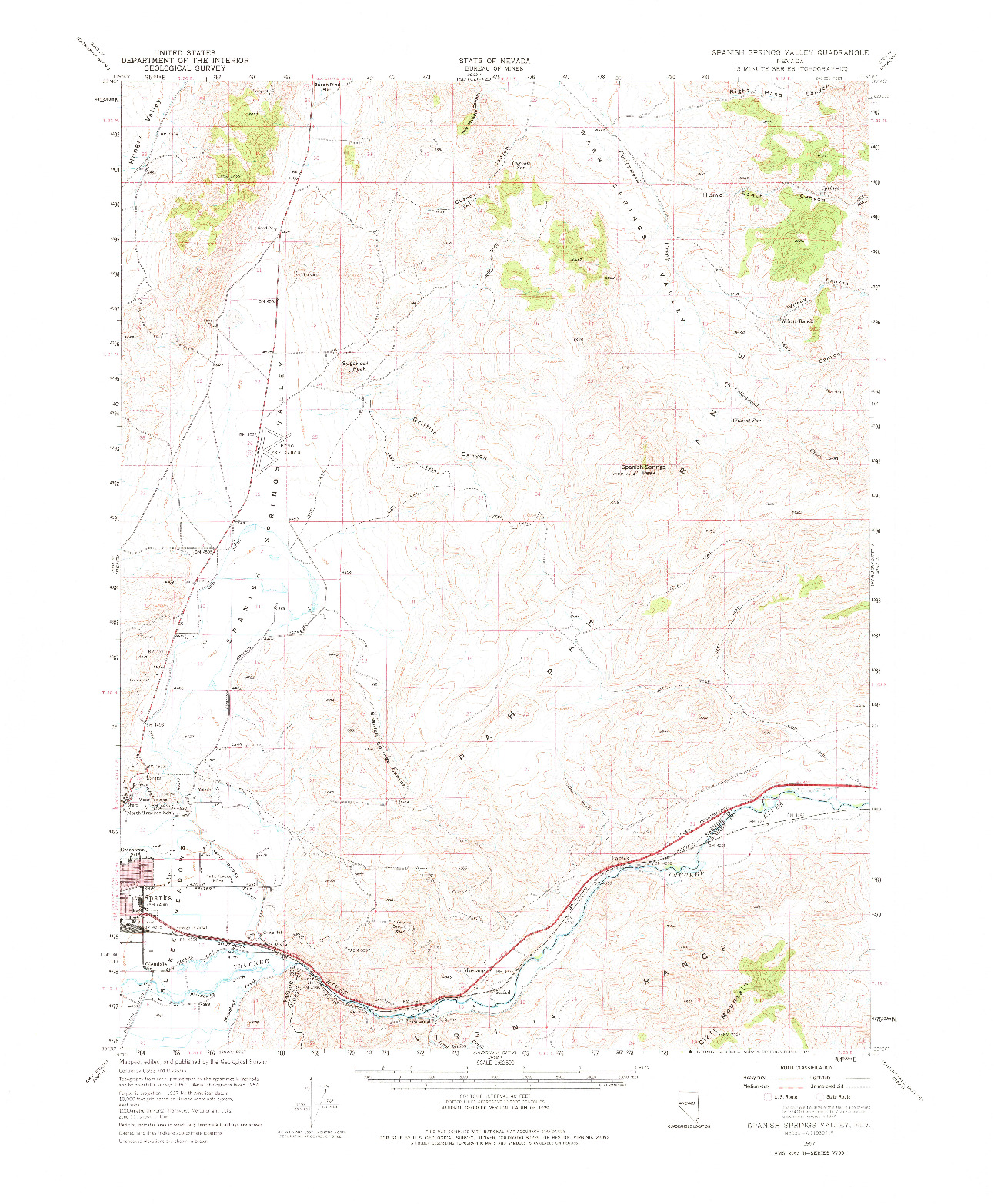 USGS 1:62500-SCALE QUADRANGLE FOR SPANISH SPRINGS VALLEY, NV 1957