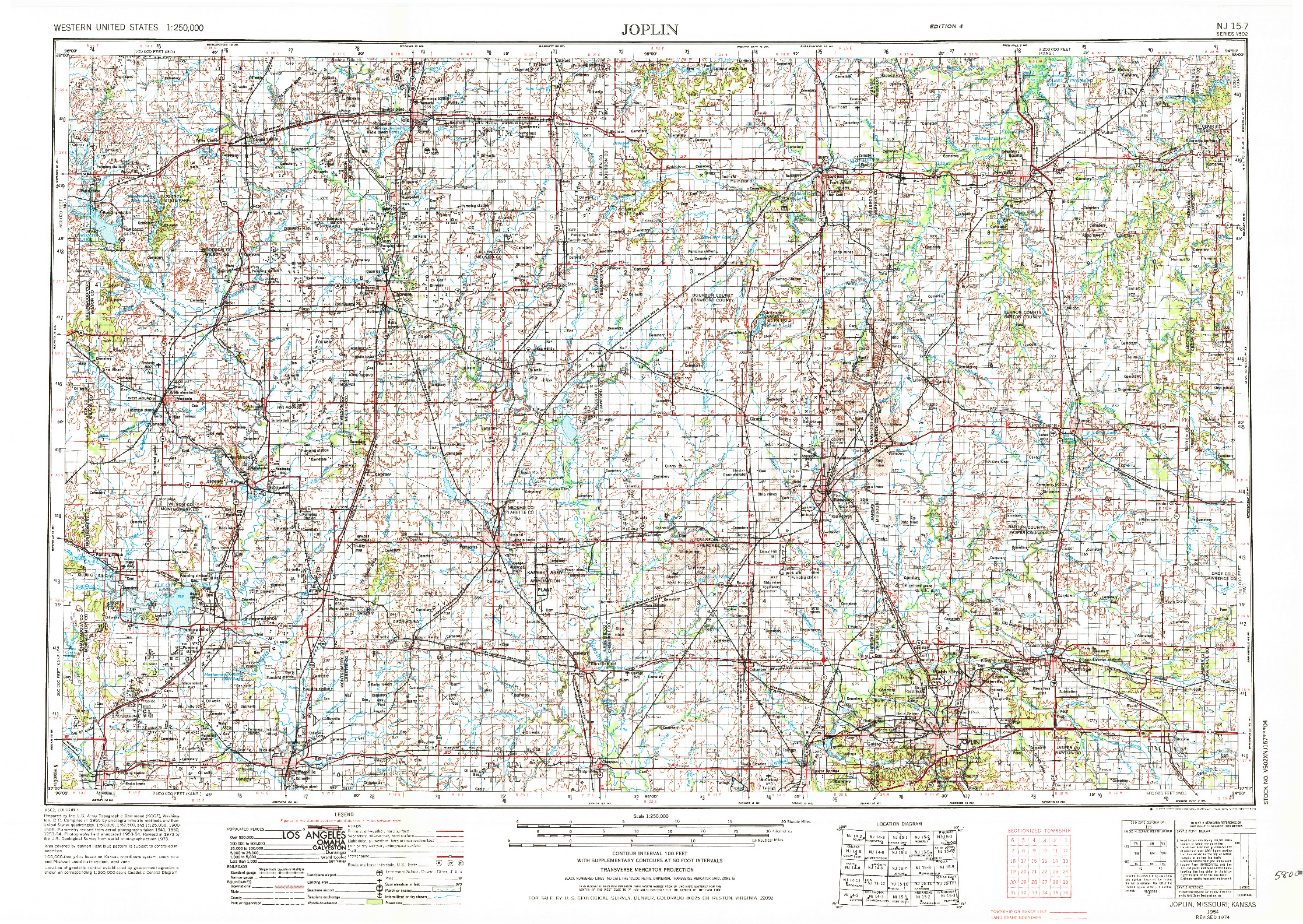 USGS 1:250000-SCALE QUADRANGLE FOR JOPLIN, MO 1954