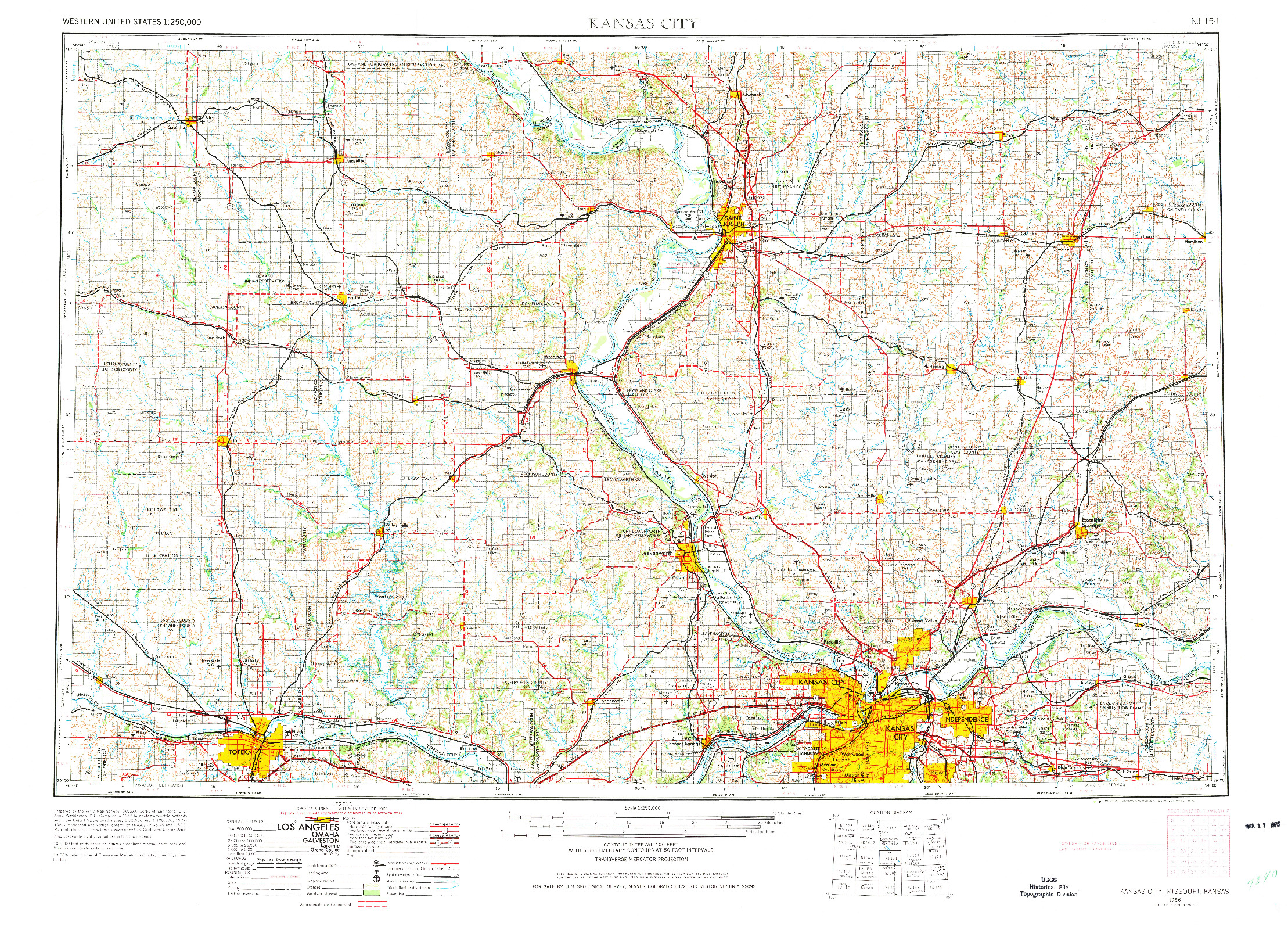 USGS 1:250000-SCALE QUADRANGLE FOR KANSAS CITY, MO 1956