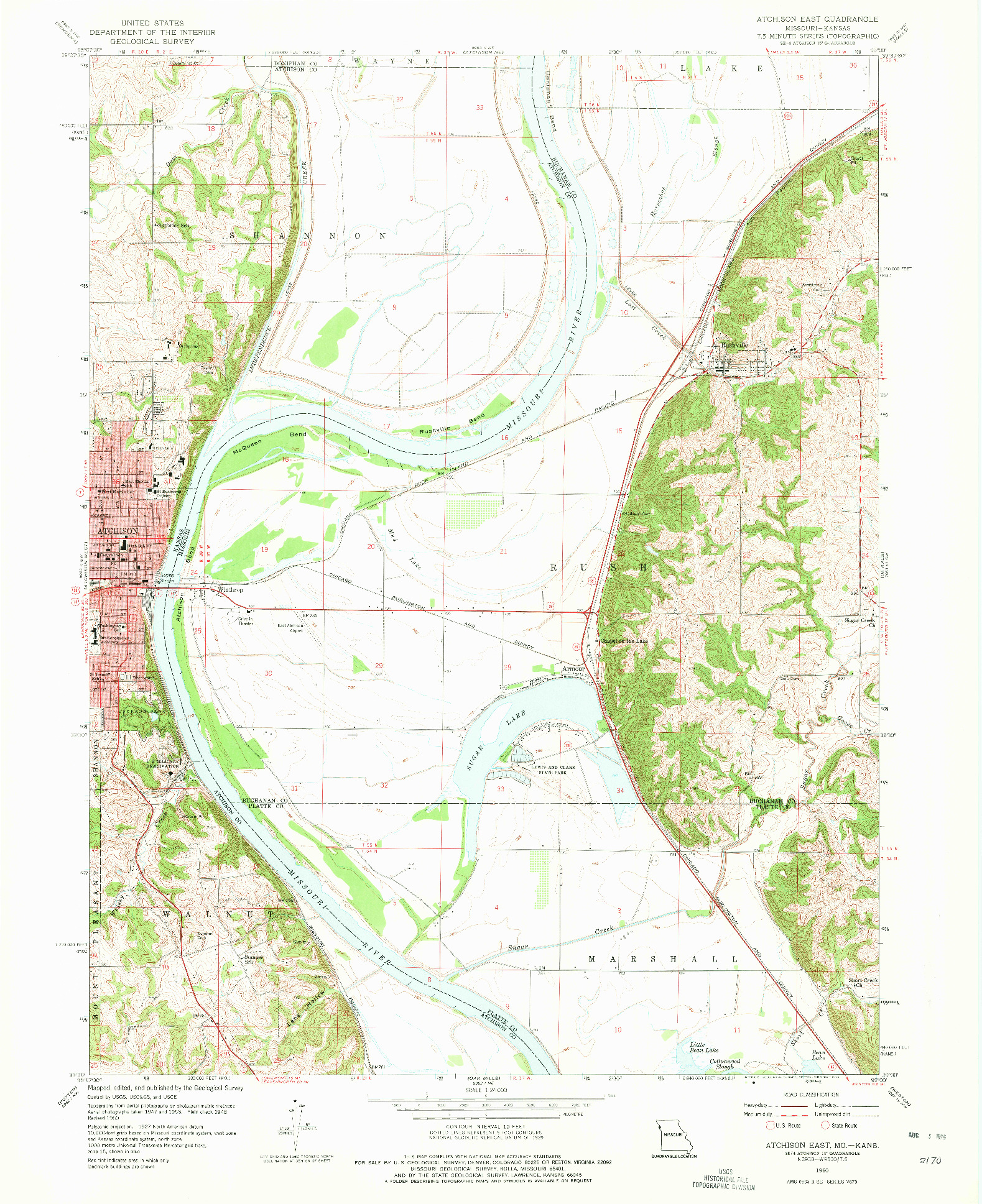 USGS 1:24000-SCALE QUADRANGLE FOR ATCHISON EAST, MO 1960