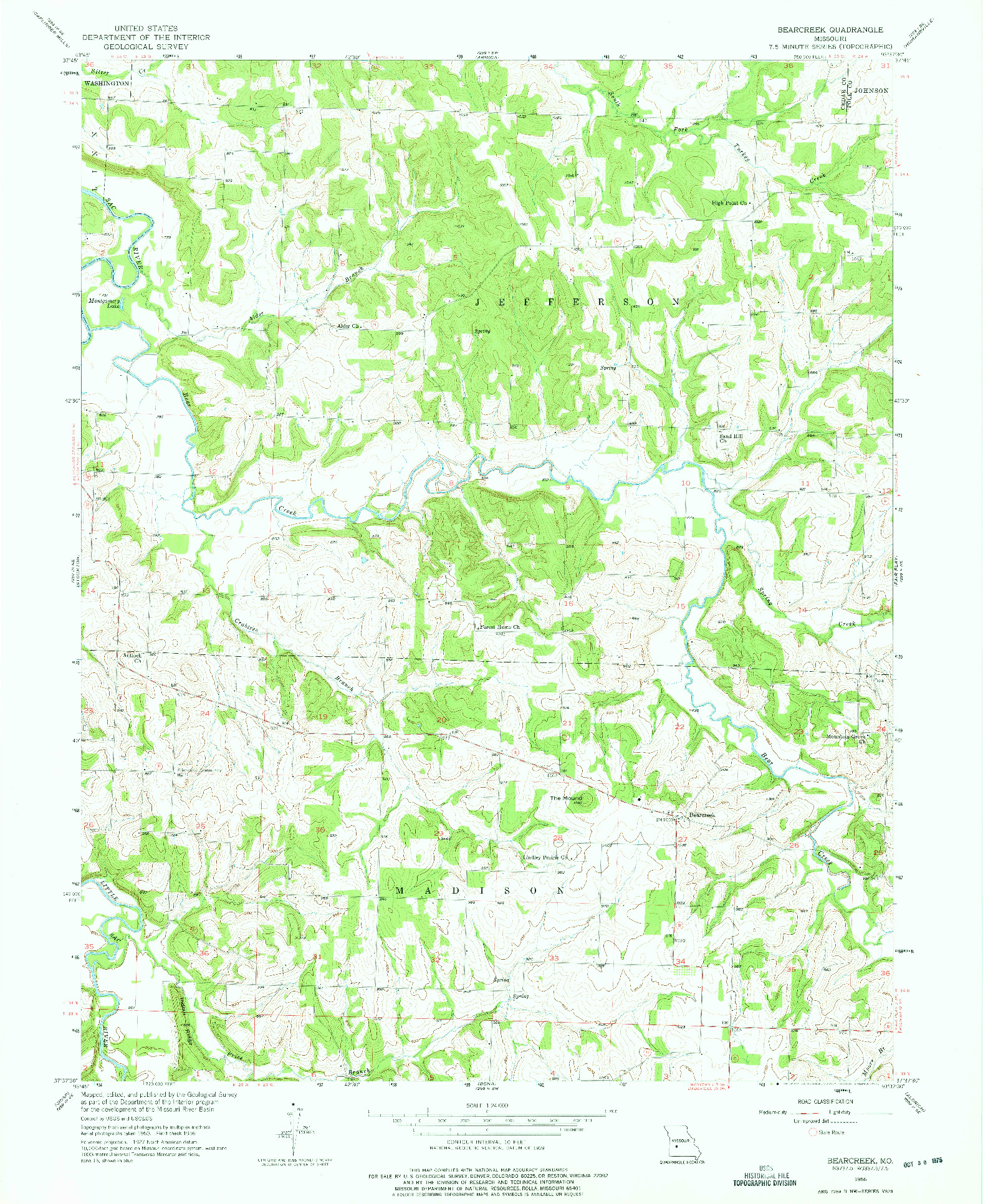 USGS 1:24000-SCALE QUADRANGLE FOR BEARCREEK, MO 1956