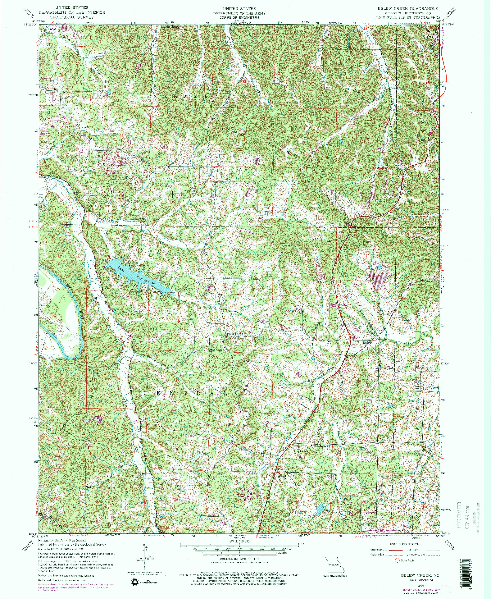 USGS 1:24000-SCALE QUADRANGLE FOR BELEW CREEK, MO 1954