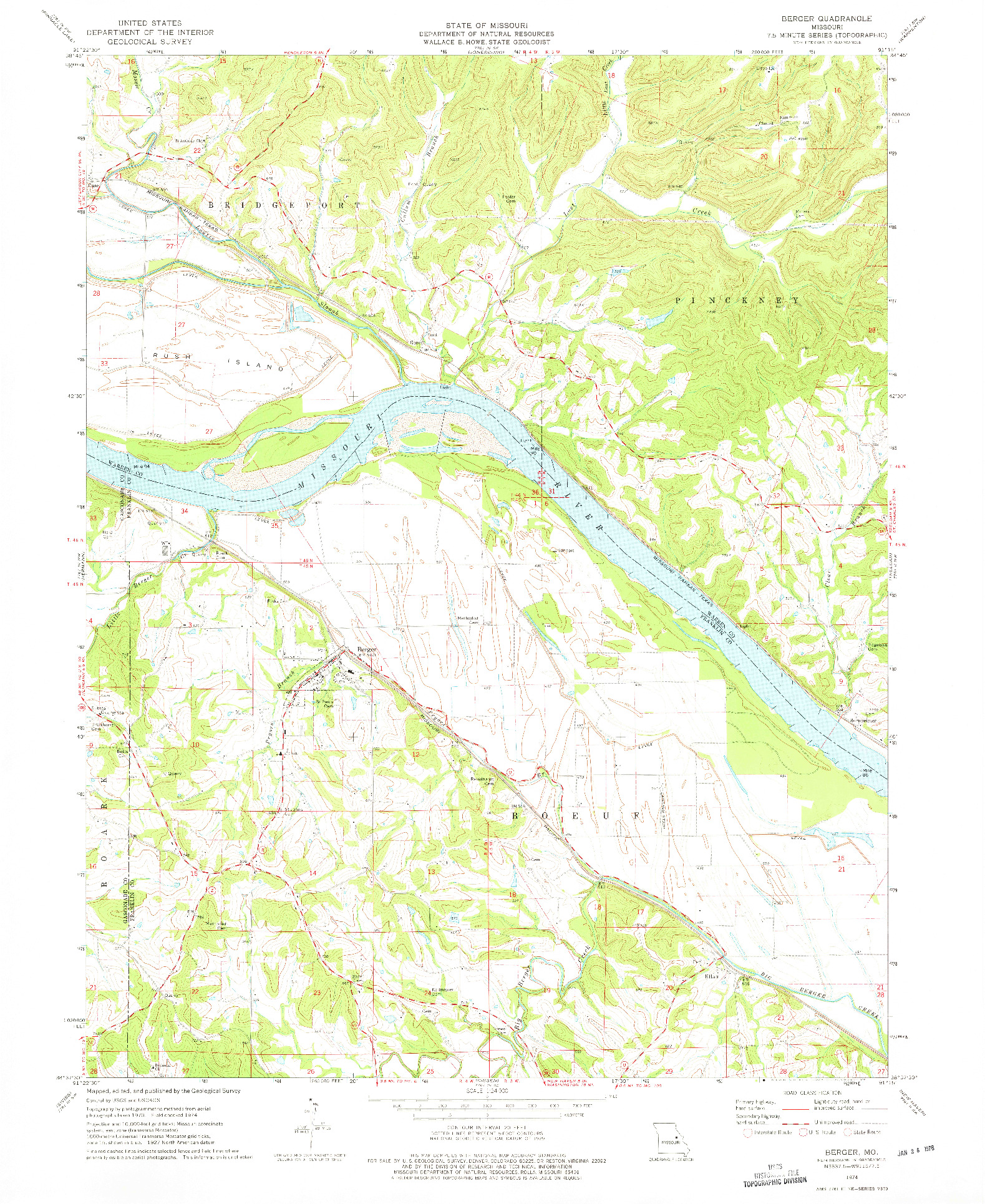 USGS 1:24000-SCALE QUADRANGLE FOR BERGER, MO 1974