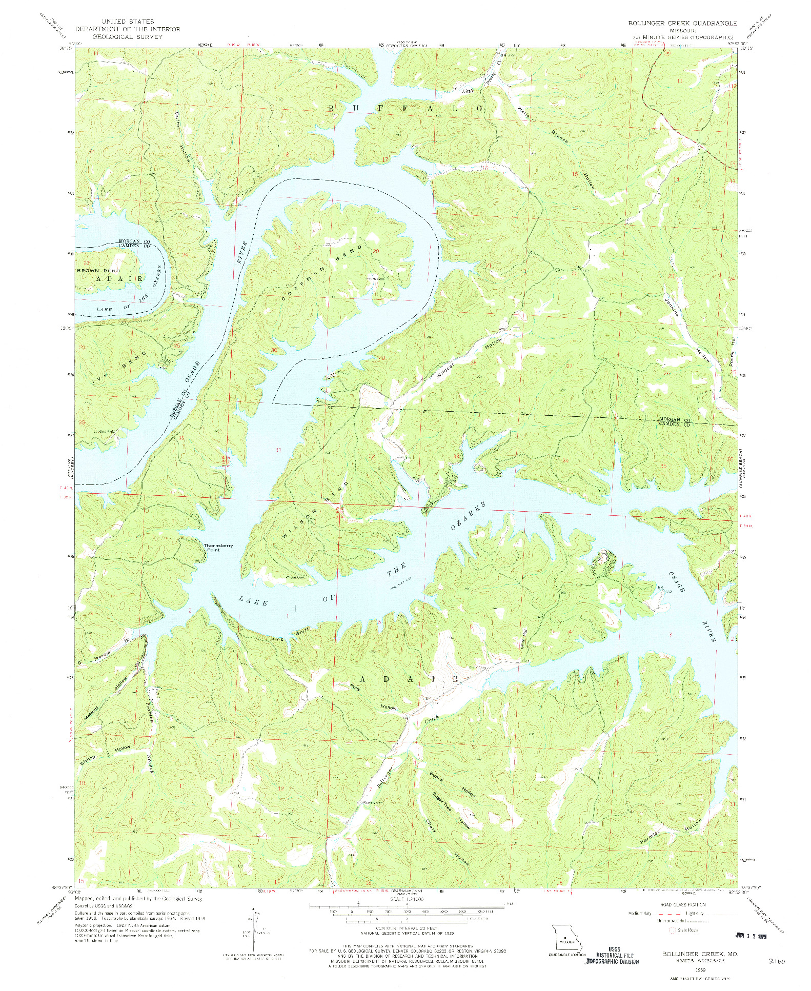 USGS 1:24000-SCALE QUADRANGLE FOR BOLLINGER CREEK, MO 1959