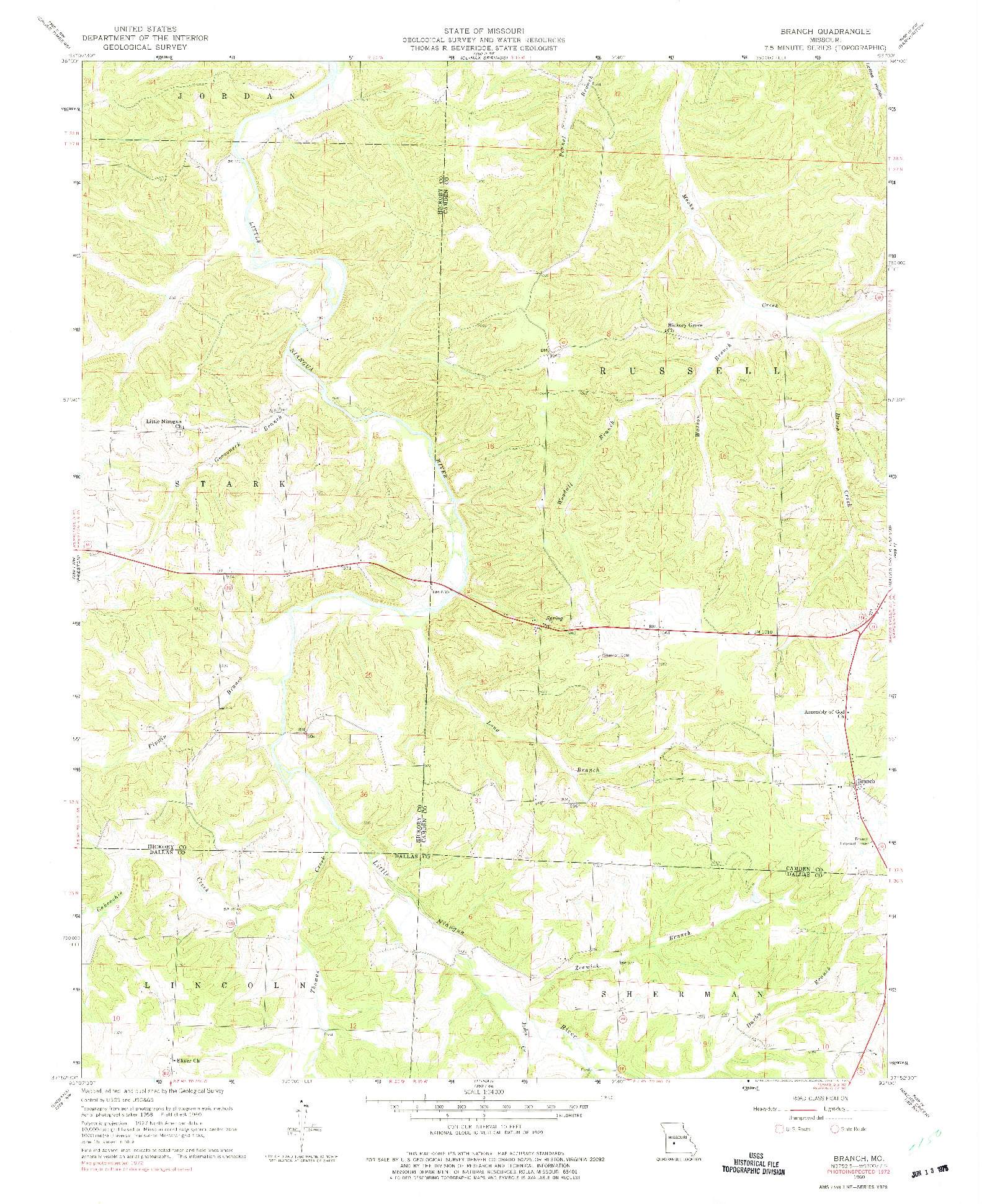 USGS 1:24000-SCALE QUADRANGLE FOR BRANCH, MO 1960