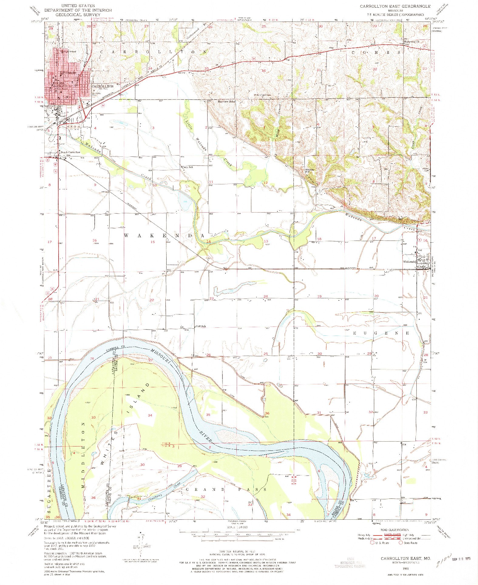USGS 1:24000-SCALE QUADRANGLE FOR CARROLLTON EAST, MO 1951