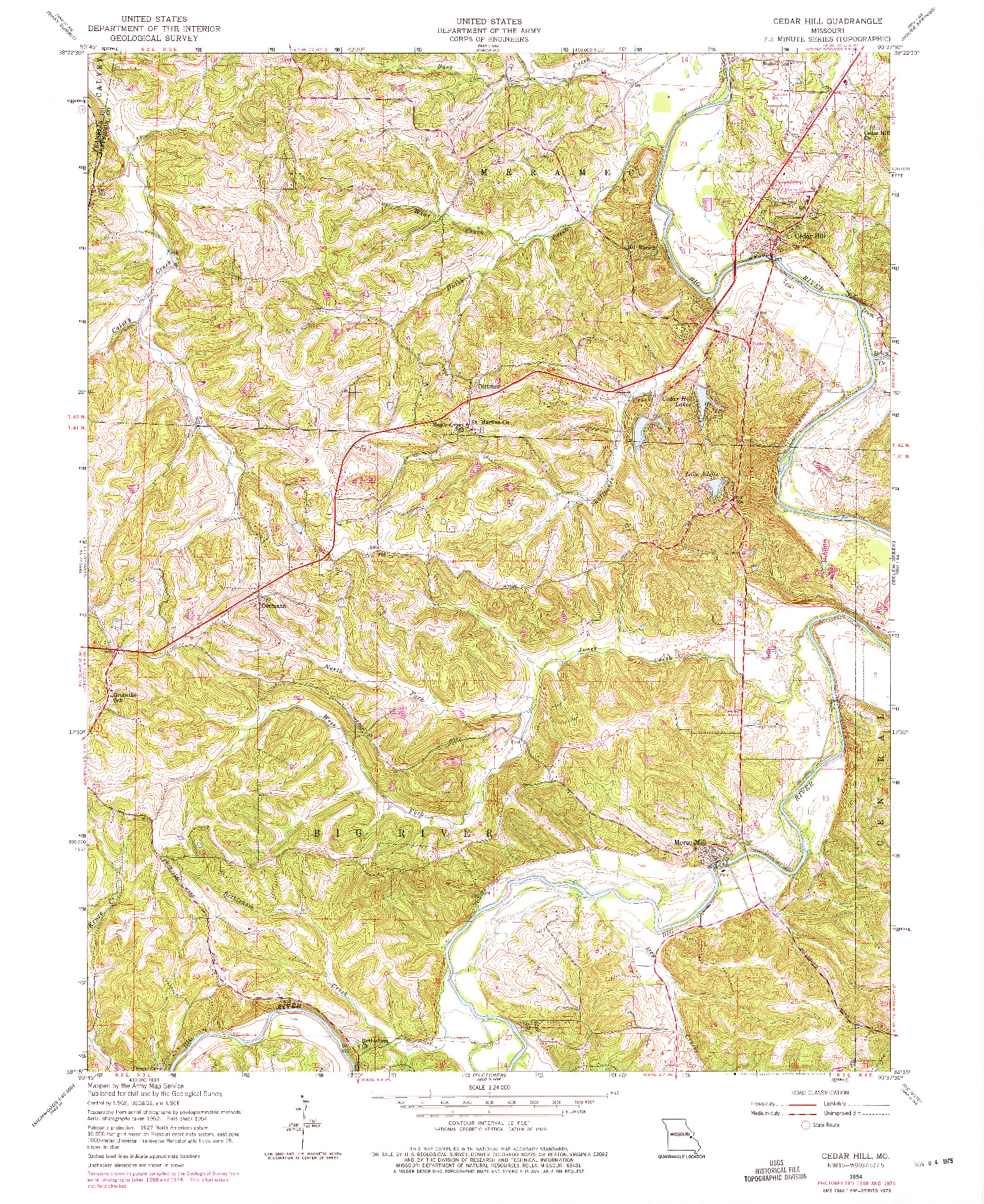 USGS 1:24000-SCALE QUADRANGLE FOR CEDAR HILL, MO 1954