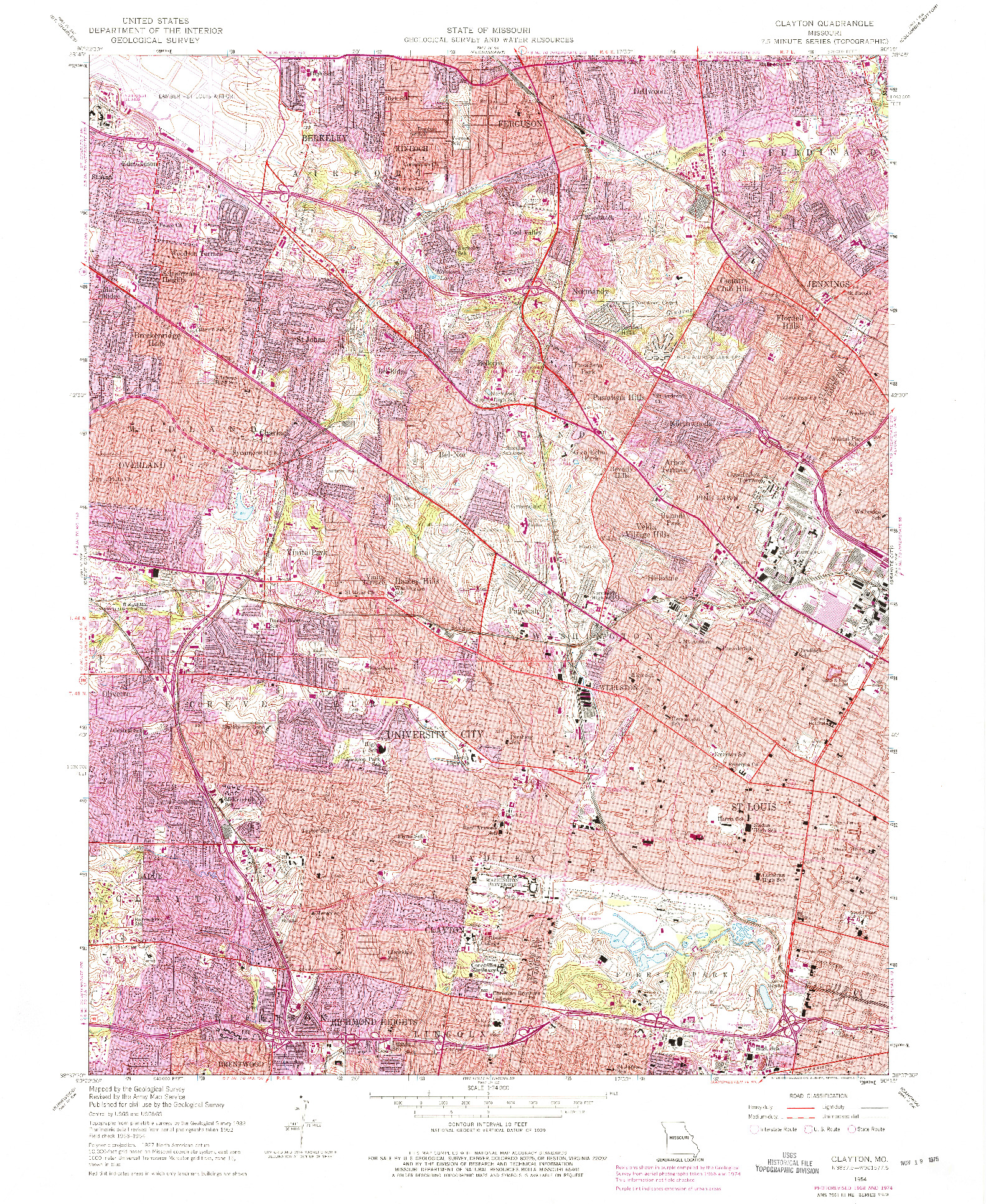 USGS 1:24000-SCALE QUADRANGLE FOR CLAYTON, MO 1954