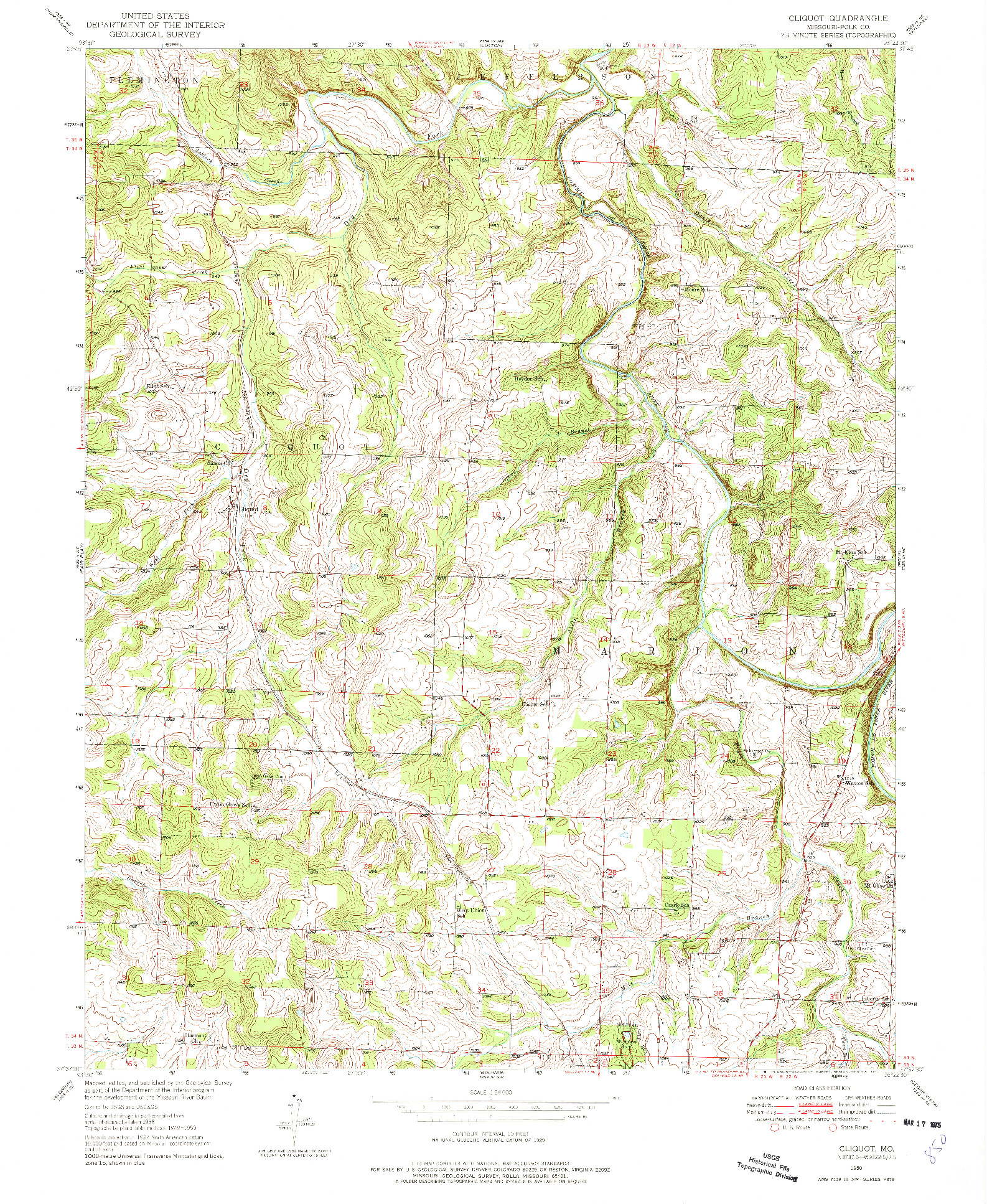 USGS 1:24000-SCALE QUADRANGLE FOR CLIQUOT, MO 1950