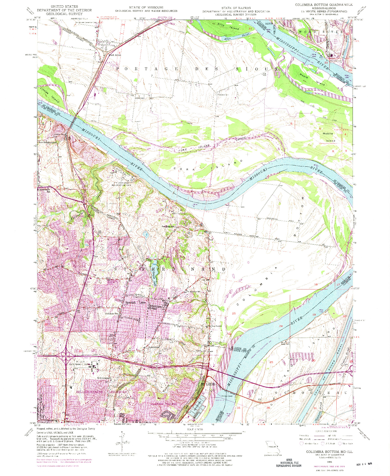 USGS 1:24000-SCALE QUADRANGLE FOR COLUMBIA BOTTOM, MO 1951