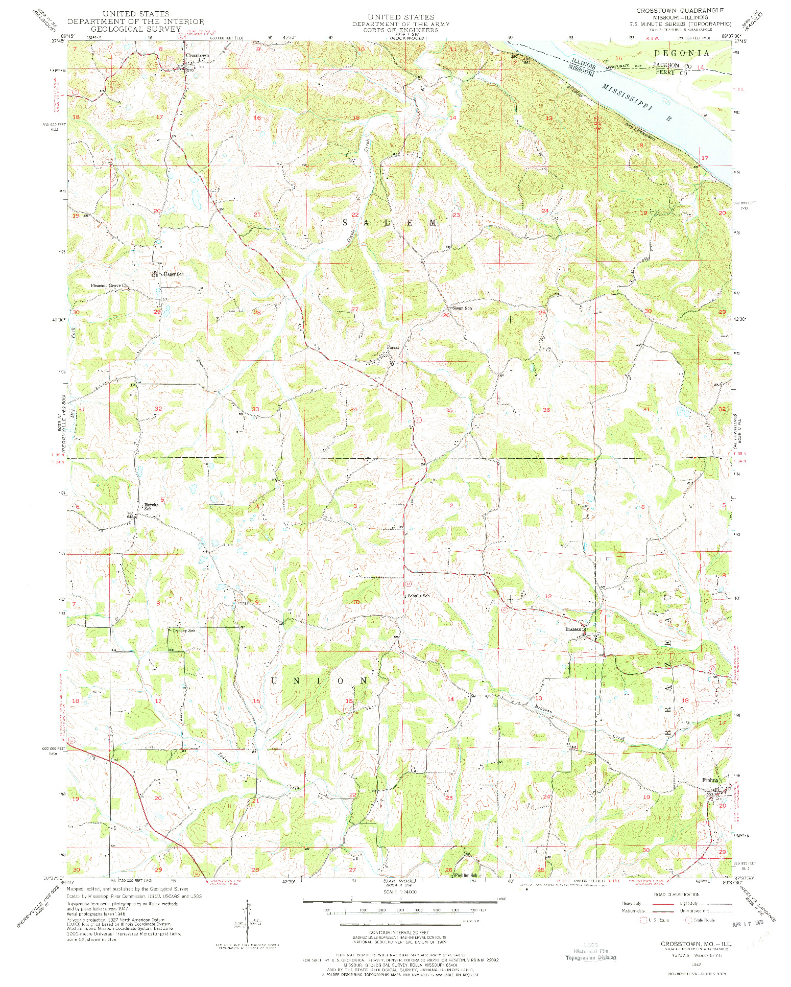 USGS 1:24000-SCALE QUADRANGLE FOR CROSSTOWN, MO 1947