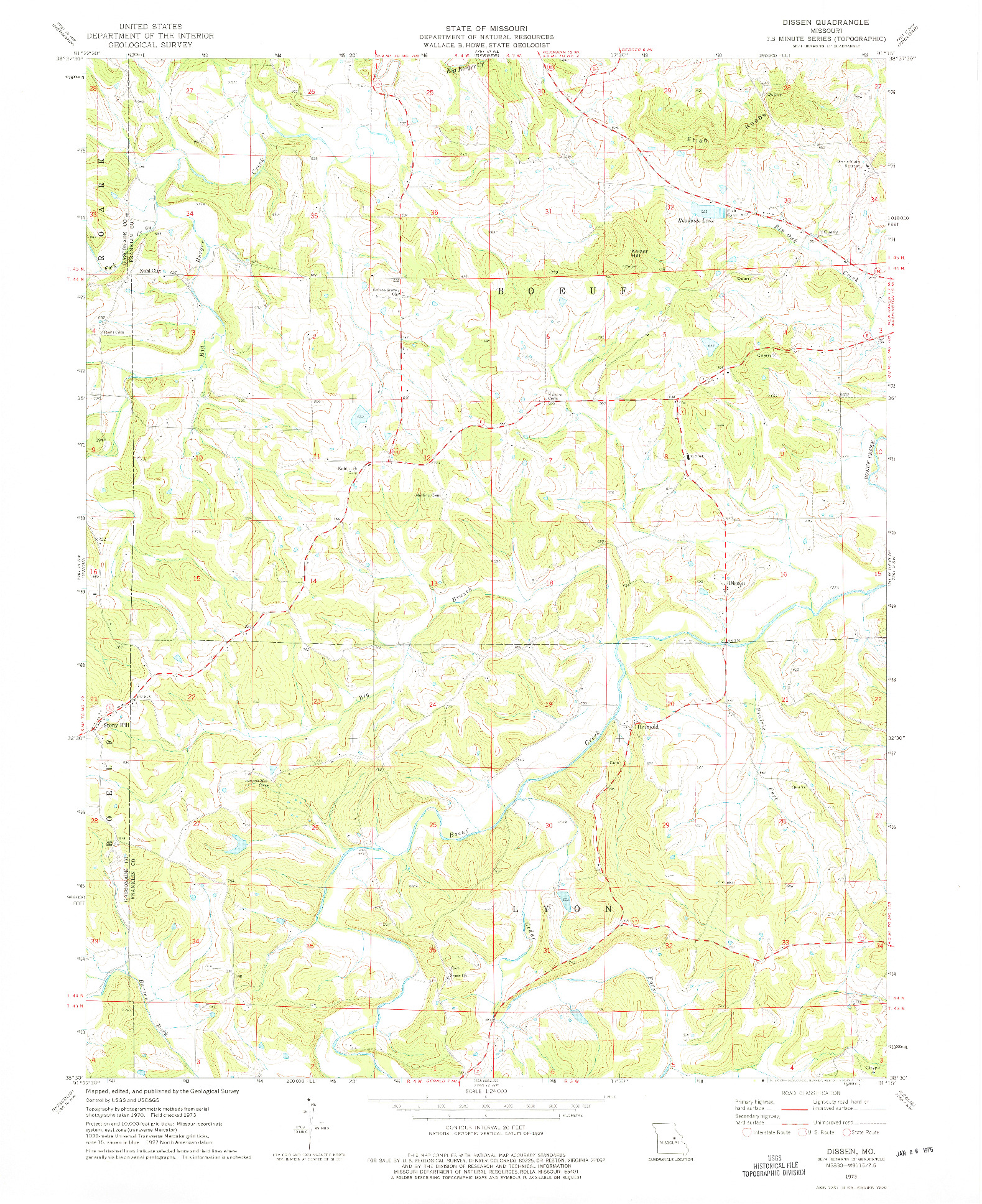 USGS 1:24000-SCALE QUADRANGLE FOR DISSEN, MO 1973