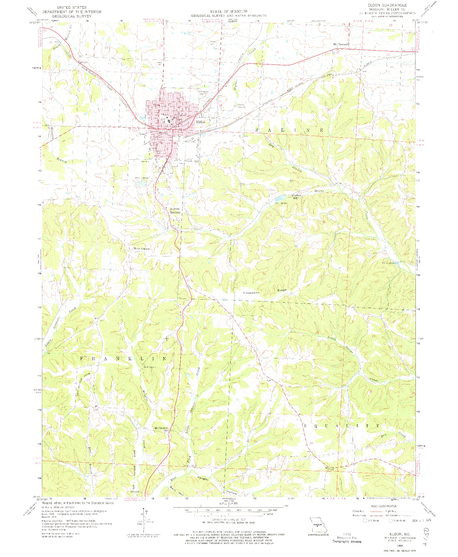 USGS 1:24000-SCALE QUADRANGLE FOR ELDON, MO 1959