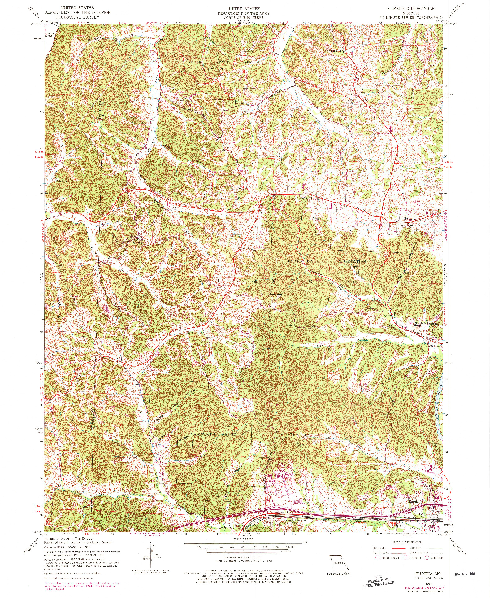 USGS 1:24000-SCALE QUADRANGLE FOR EUREKA, MO 1954