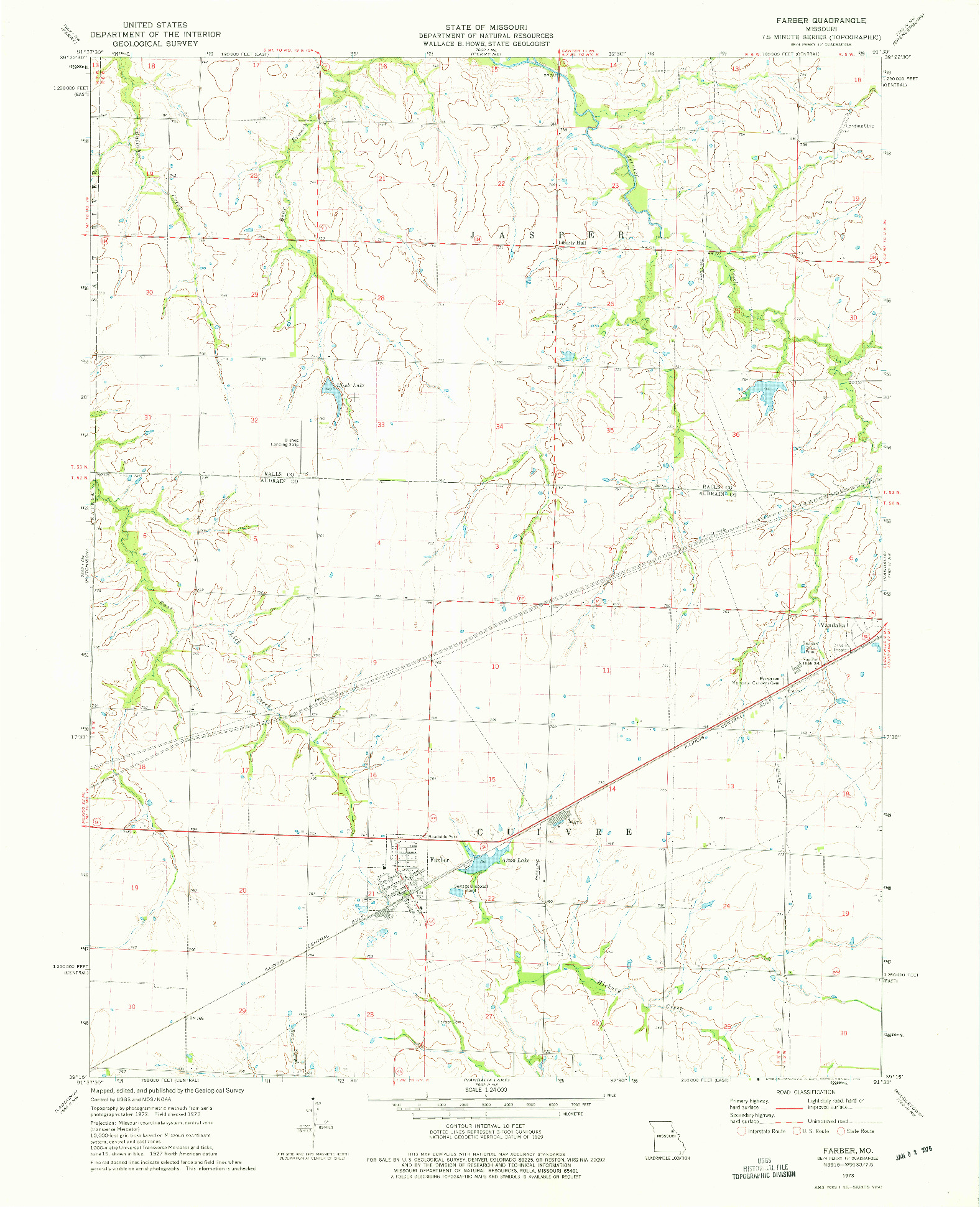 USGS 1:24000-SCALE QUADRANGLE FOR FARBER, MO 1973