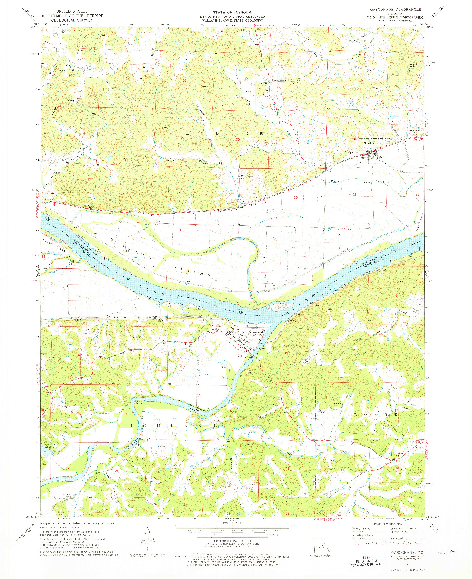 USGS 1:24000-SCALE QUADRANGLE FOR GASCONADE, MO 1974