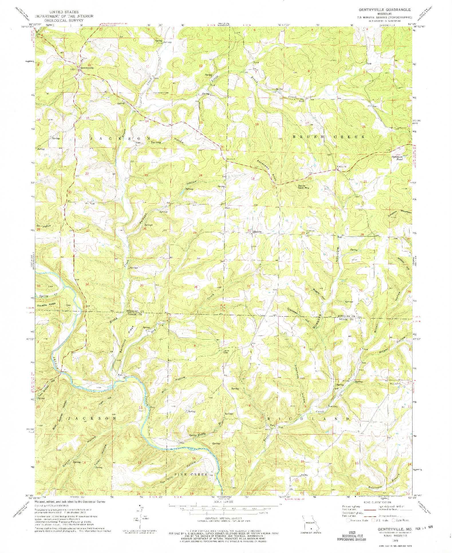 USGS 1:24000-SCALE QUADRANGLE FOR GENTRYVILLE, MO 1973