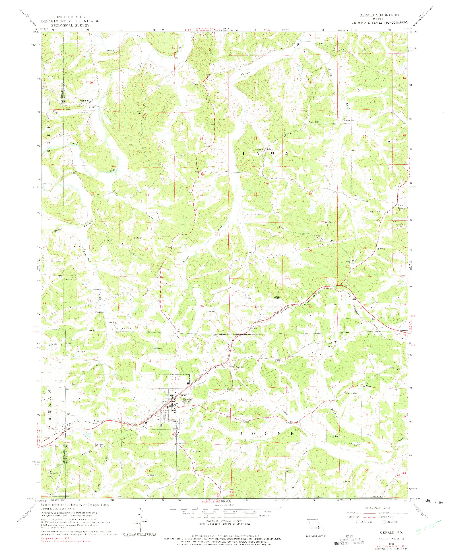 USGS 1:24000-SCALE QUADRANGLE FOR GERALD, MO 1966