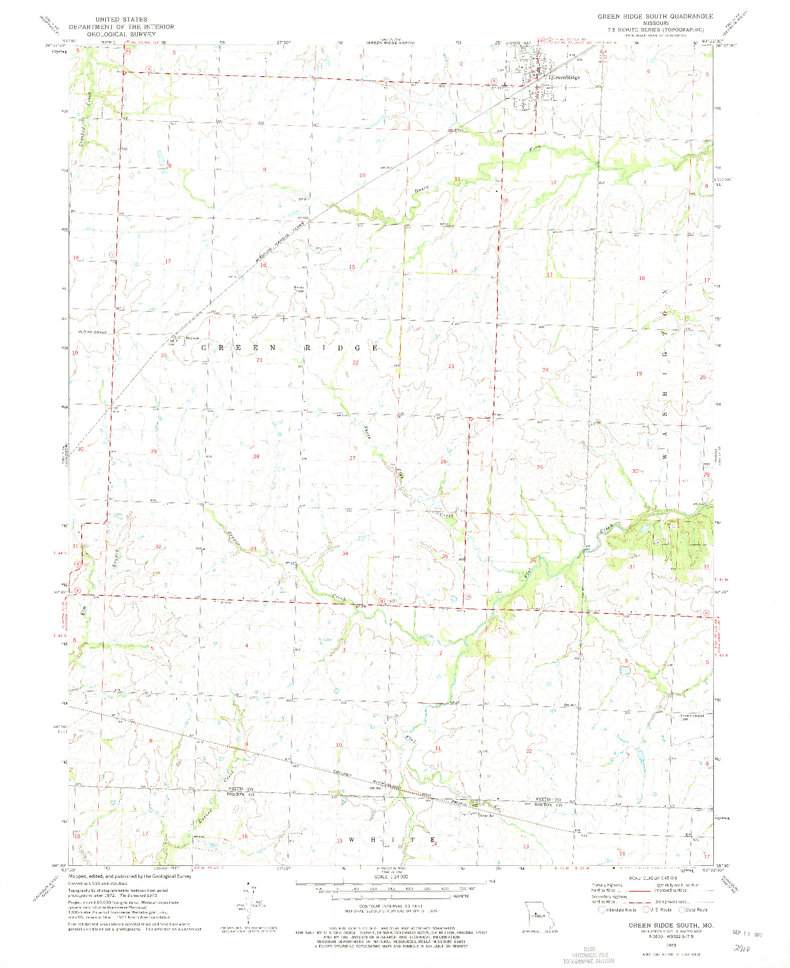 USGS 1:24000-SCALE QUADRANGLE FOR GREEN RIDGE SOUTH, MO 1973