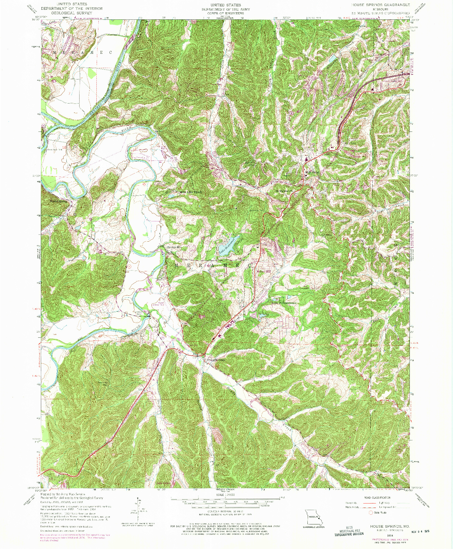 USGS 1:24000-SCALE QUADRANGLE FOR HOUSE SPRINGS, MO 1954