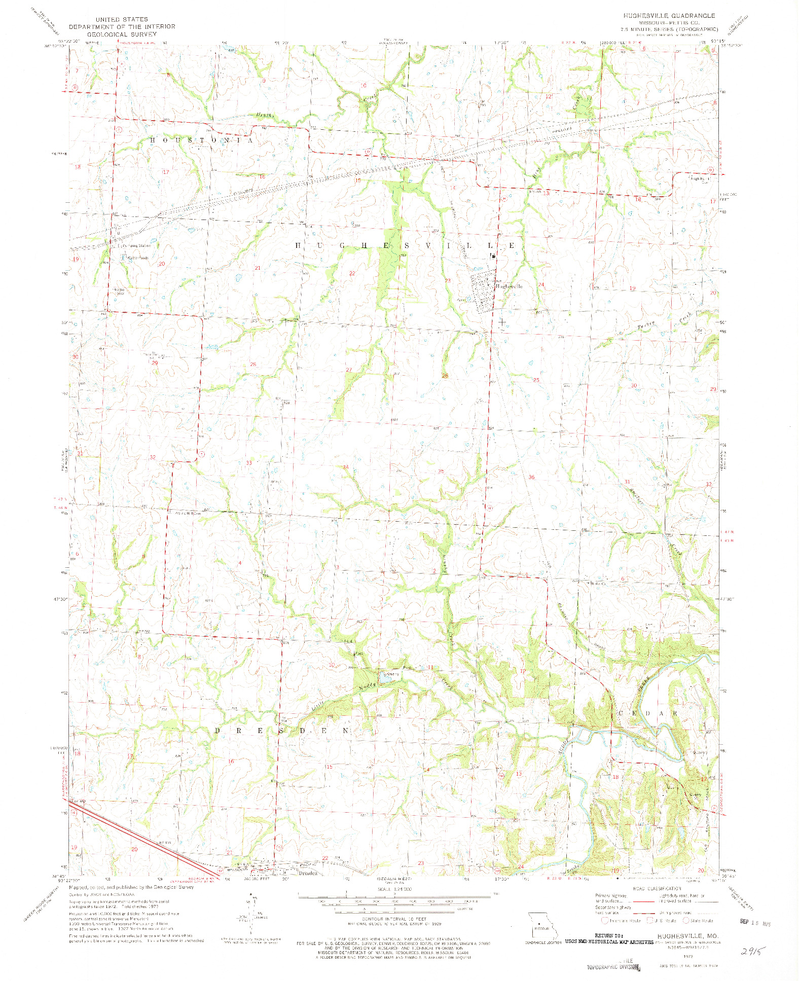 USGS 1:24000-SCALE QUADRANGLE FOR HUGHESVILLE, MO 1973