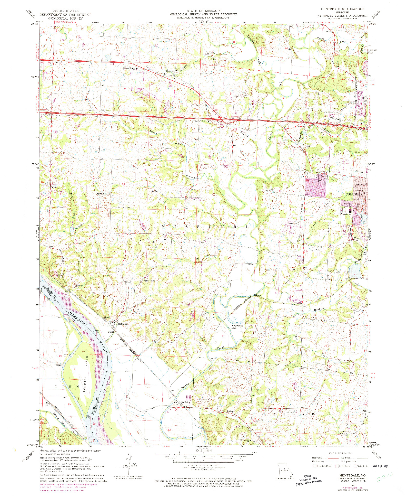 USGS 1:24000-SCALE QUADRANGLE FOR HUNTSDALE, MO 1967